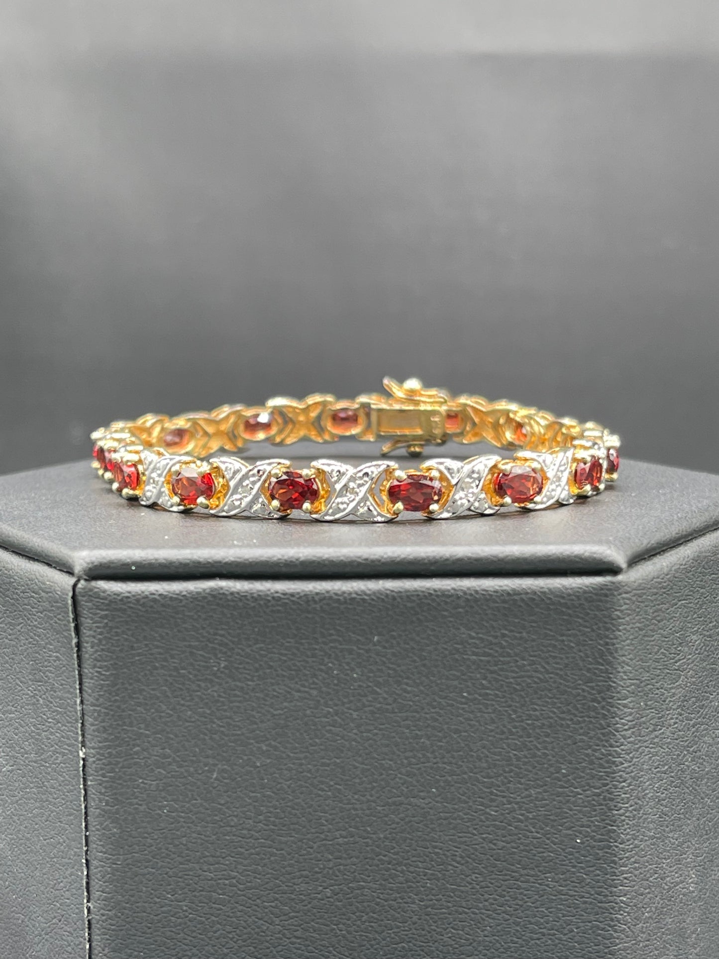 9.75 Carat Natural Garnet & Diamond Sterling Silver Vermeil Bracelet