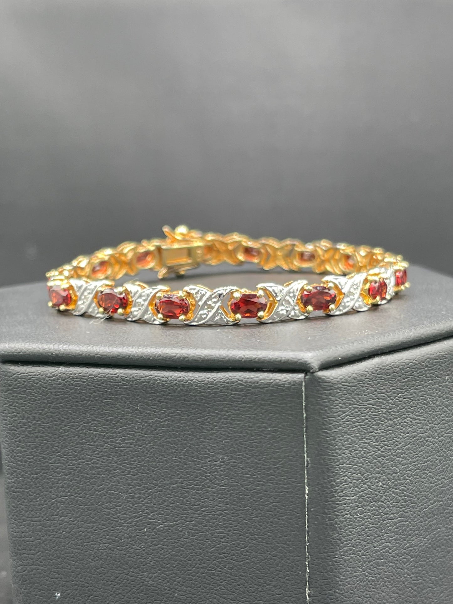 9.75 Carat Natural Garnet & Diamond Sterling Silver Vermeil Bracelet