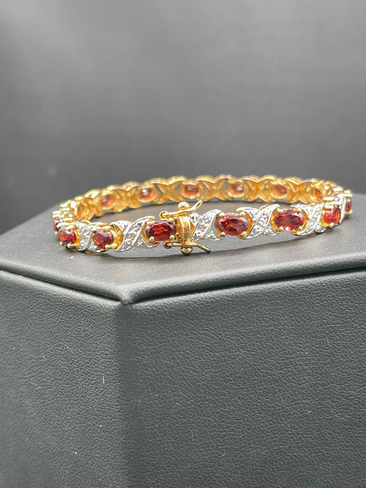 9.75 Carat Natural Garnet & Diamond Sterling Silver Vermeil Bracelet