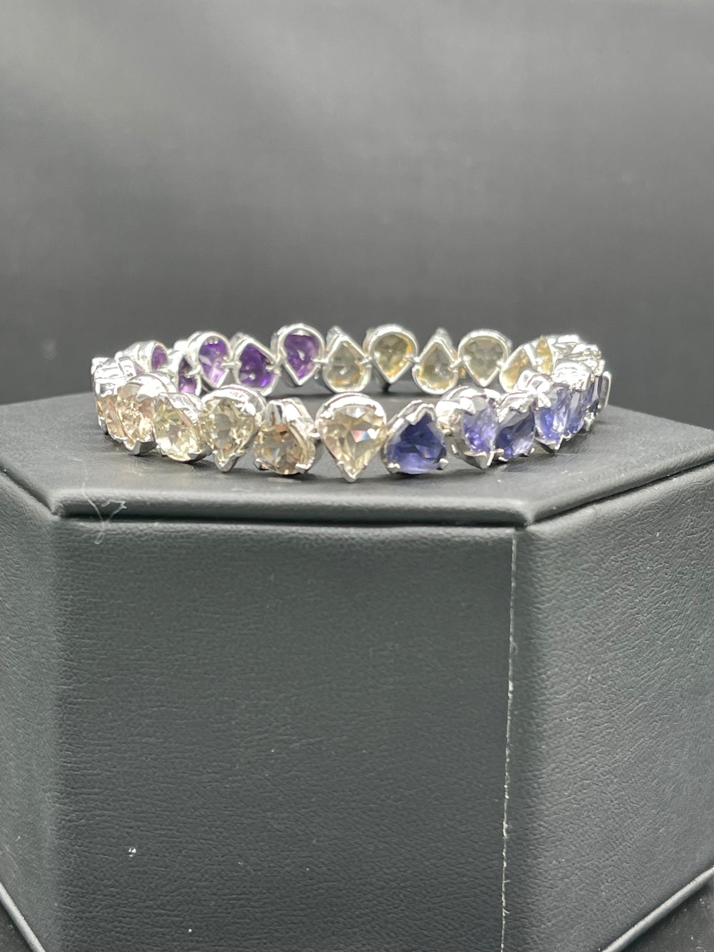 Natural Iolite Topaz Amethyst & Citrine Heavy Sterling Silver Bracelet