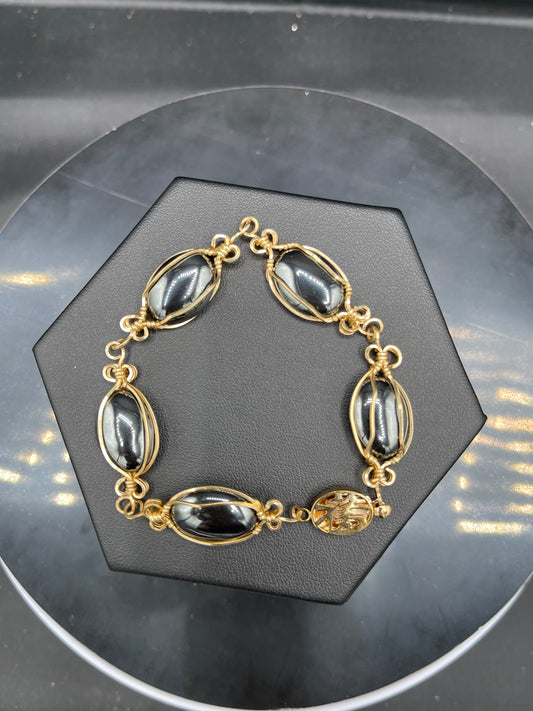 Natural Hematite 14k Gold Filled Wire Wrapped Bracelet