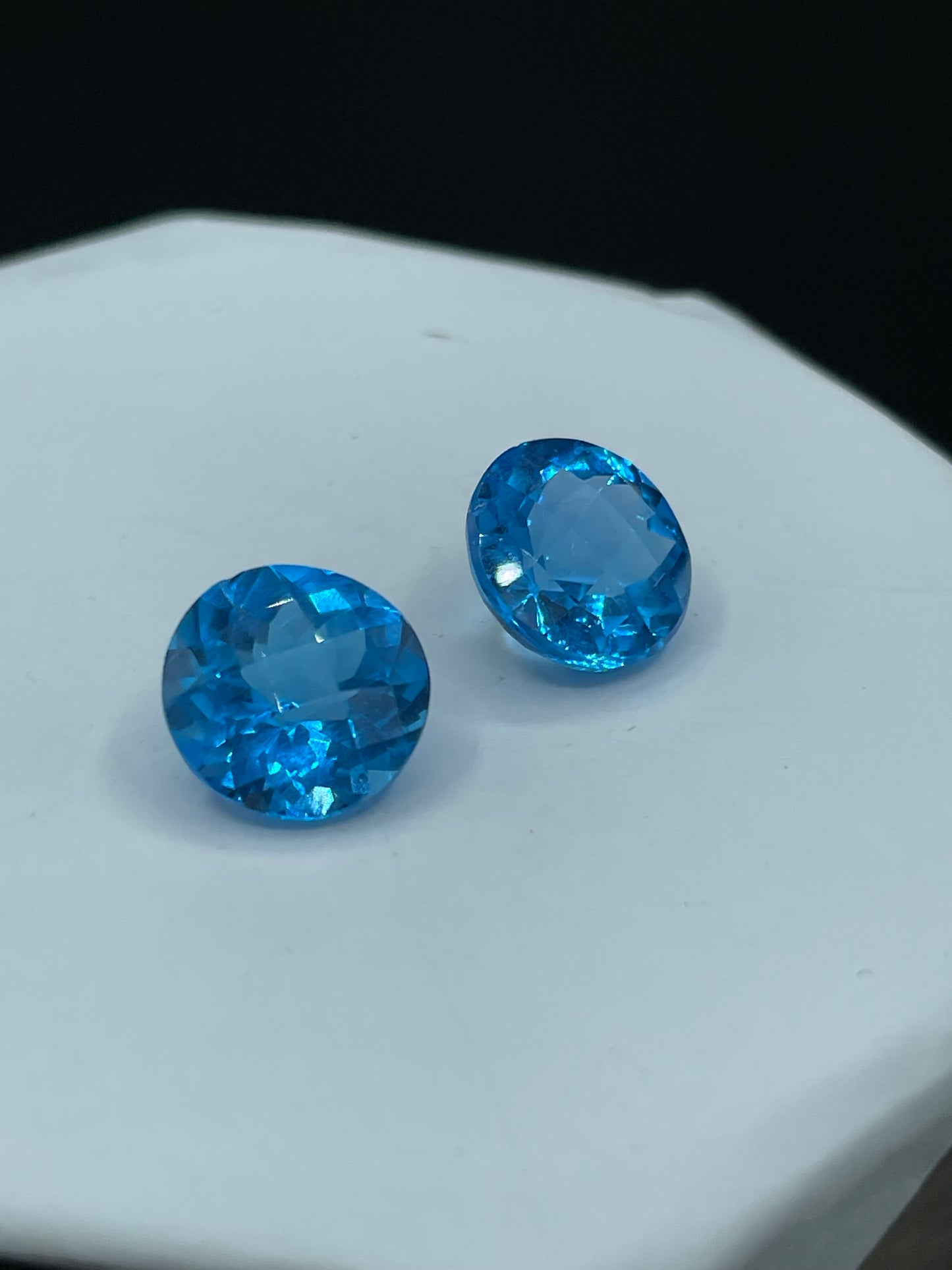 23.08 Carat Super Swiss Blue Topaz Round Cut Matching Pair Loose Gemstones 14.05 x 14.05 x 9.53 MM