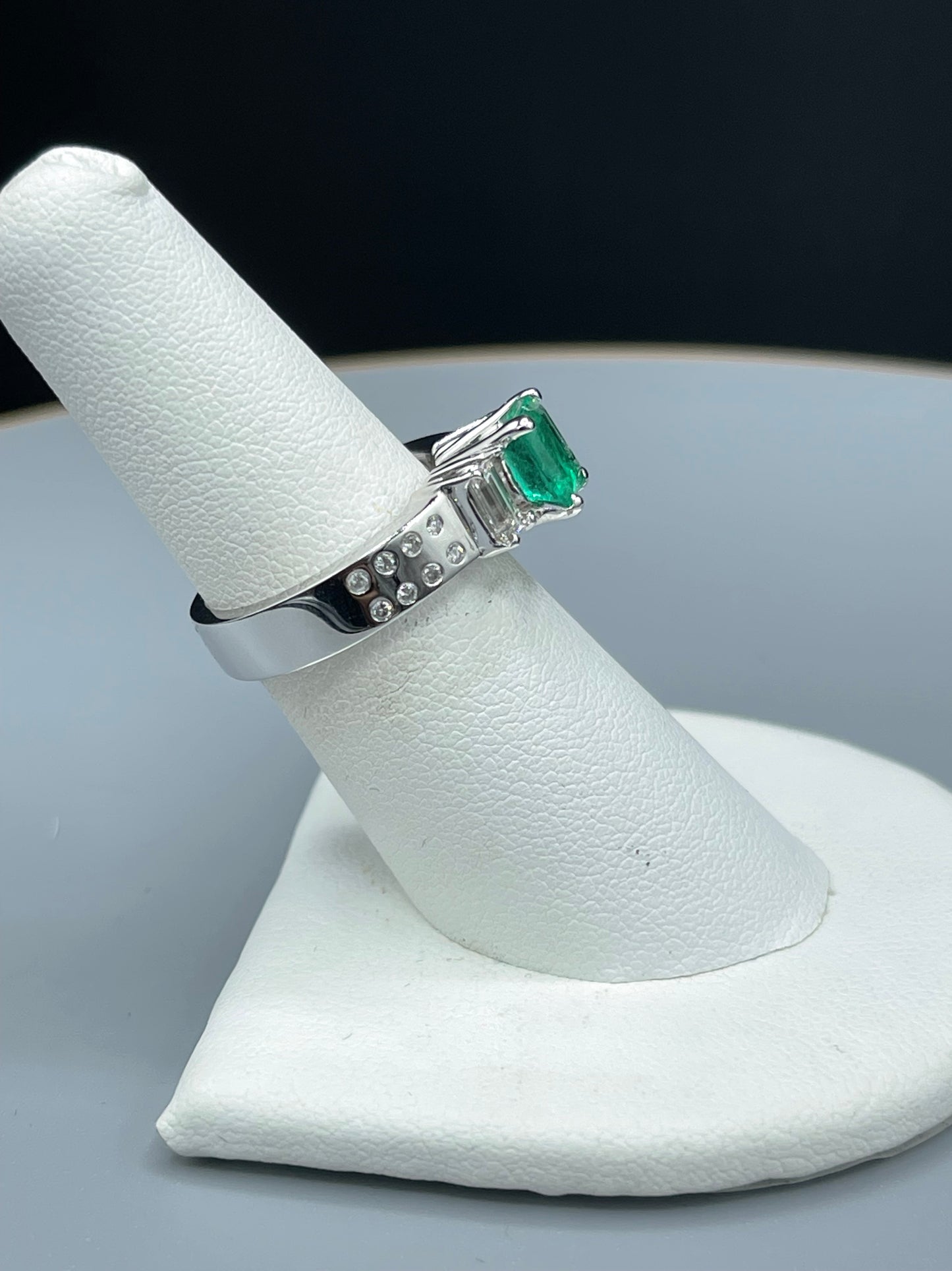 Natural Colombian Emerald & Diamond 14k Gold Engagement Ring (Size 6)