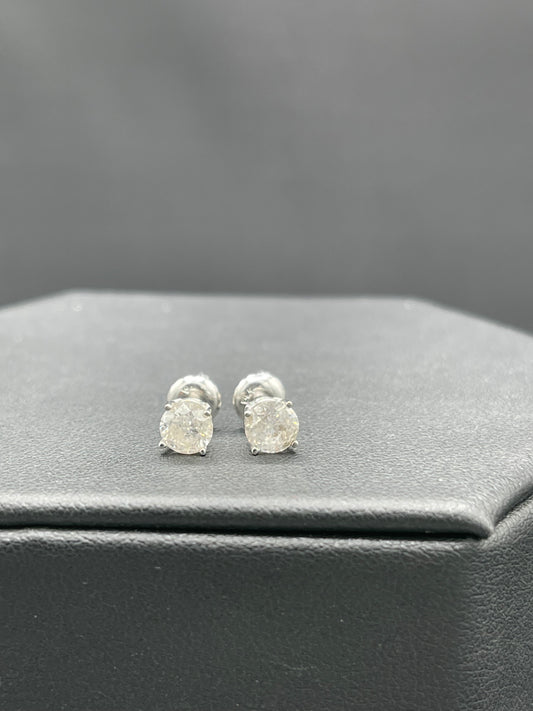 1 Carat Natural White Diamond 14k White Gold Stud Earrings