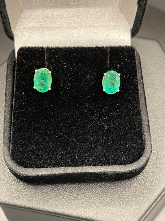 2.30 Carat Natural Colombian Emerald 14k Yellow Gold Stud Earrings