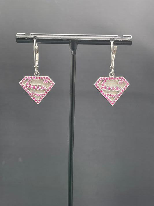Pink Sapphire & Platinum Supergirl Dangle Earrings