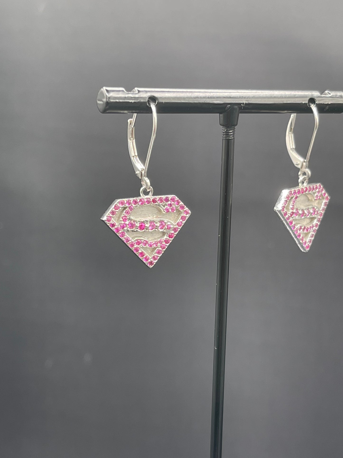 Pink Sapphire & Platinum Supergirl Dangle Earrings