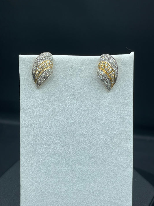 Natural Diamond Yellow + White 14k Gold Screw Back Earrings