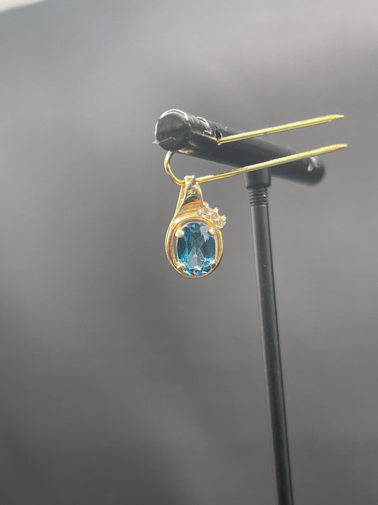 Petite London Blue Topaz & Diamond 14k Yellow Gold Pendant