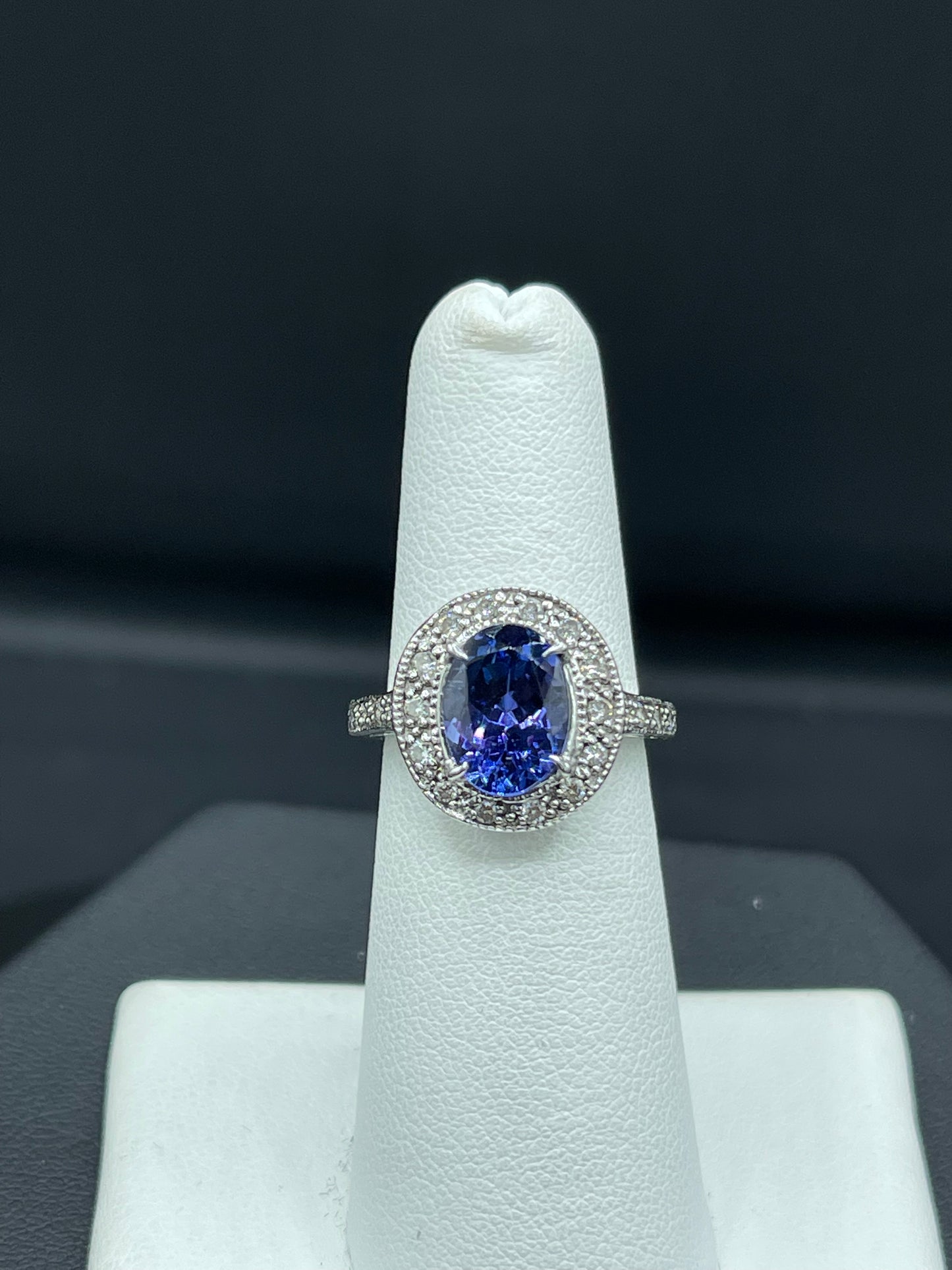 3.65 Carat AAA Natural Tanzanite & Diamond Platinum Ring (Size 5.5)