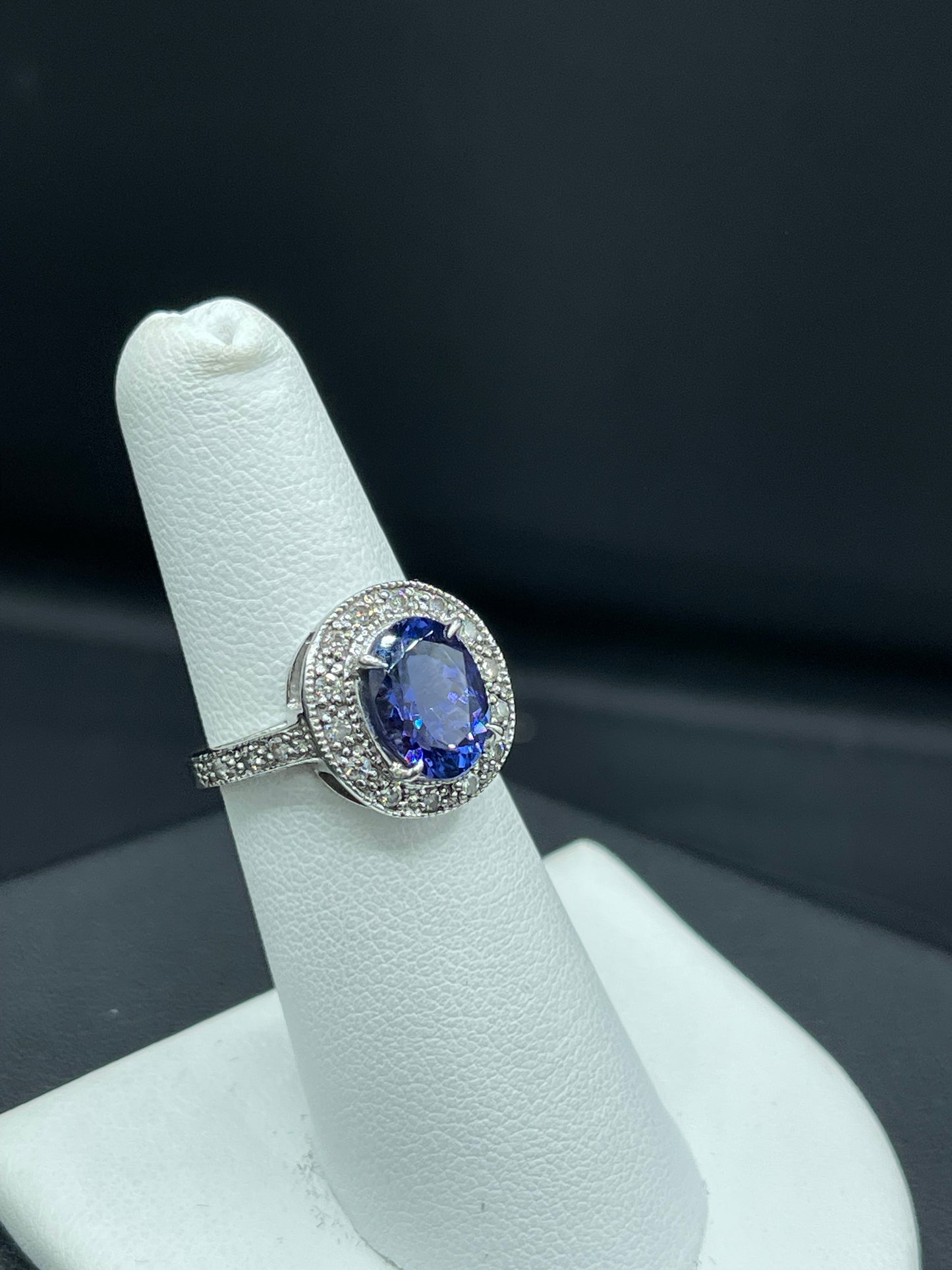 3.65 Carat AAA Natural Tanzanite & Diamond Platinum Ring (Size 5.5)