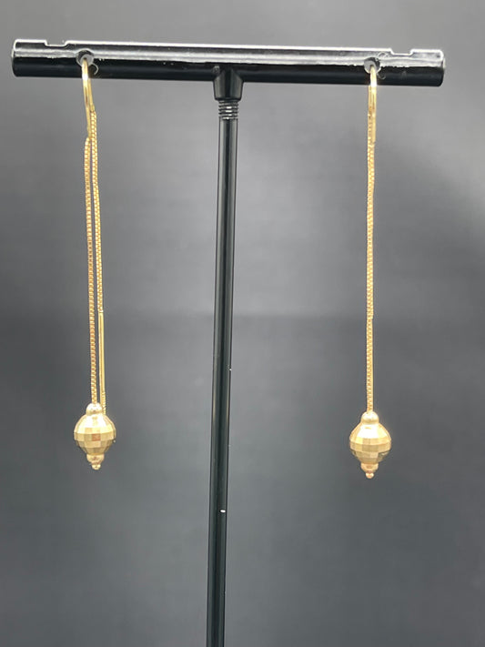 Unique Solid 14k Yellow Gold Ball Dangle Earrings