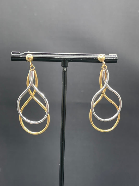 Two Tone Yellow + White 14k Gold Dangle Earrings