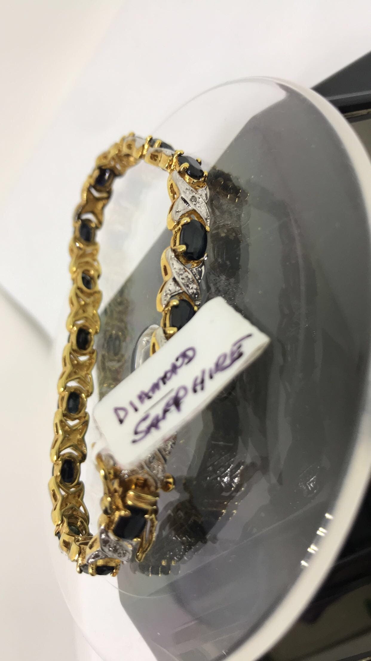 Natural Midnight Sapphire Diamond 18K Vermeil Sterling Silver Bracelet