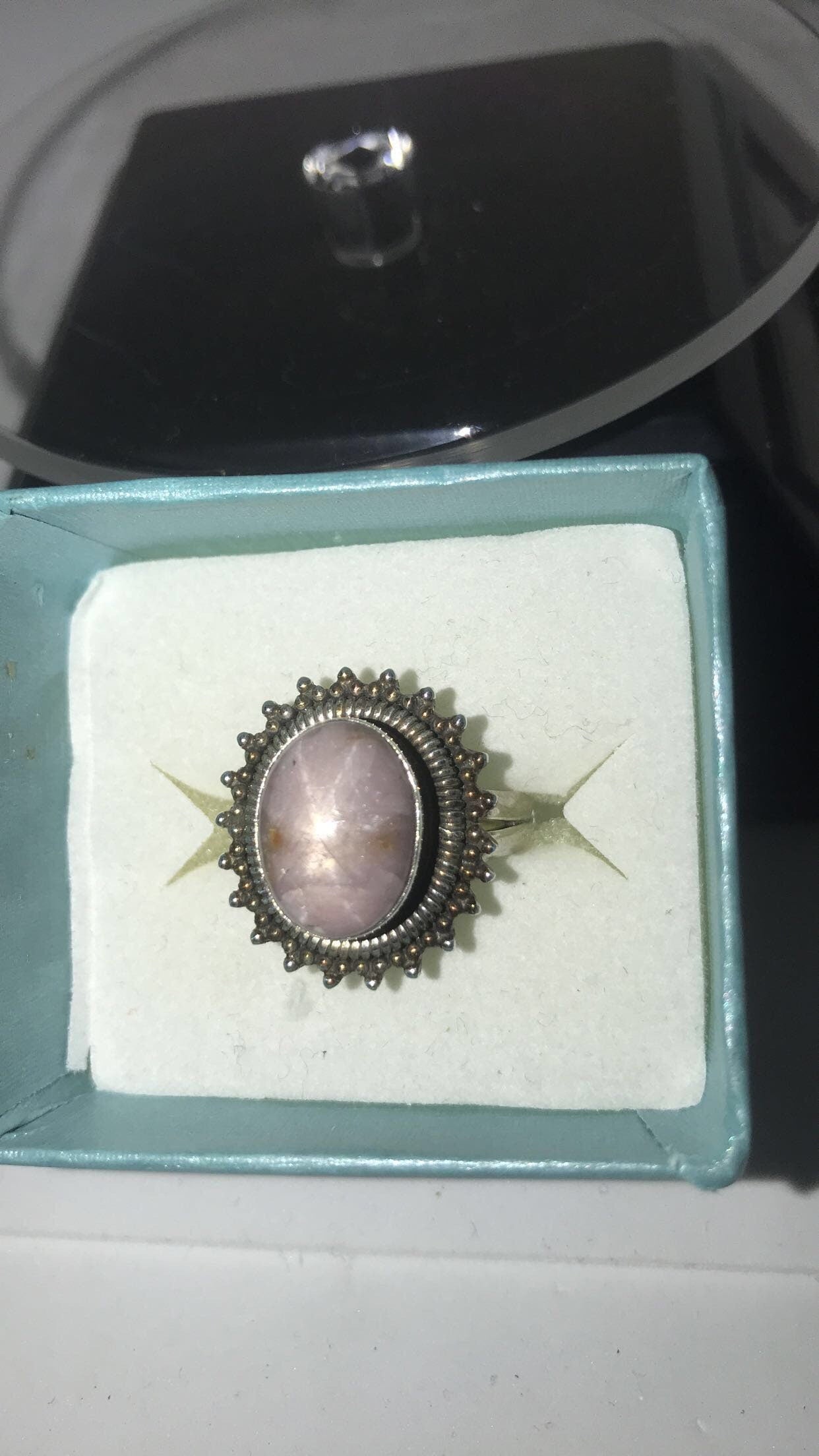 Pink Star Sapphire Bezel Set Sterling Silver Ring (Size 9.5)