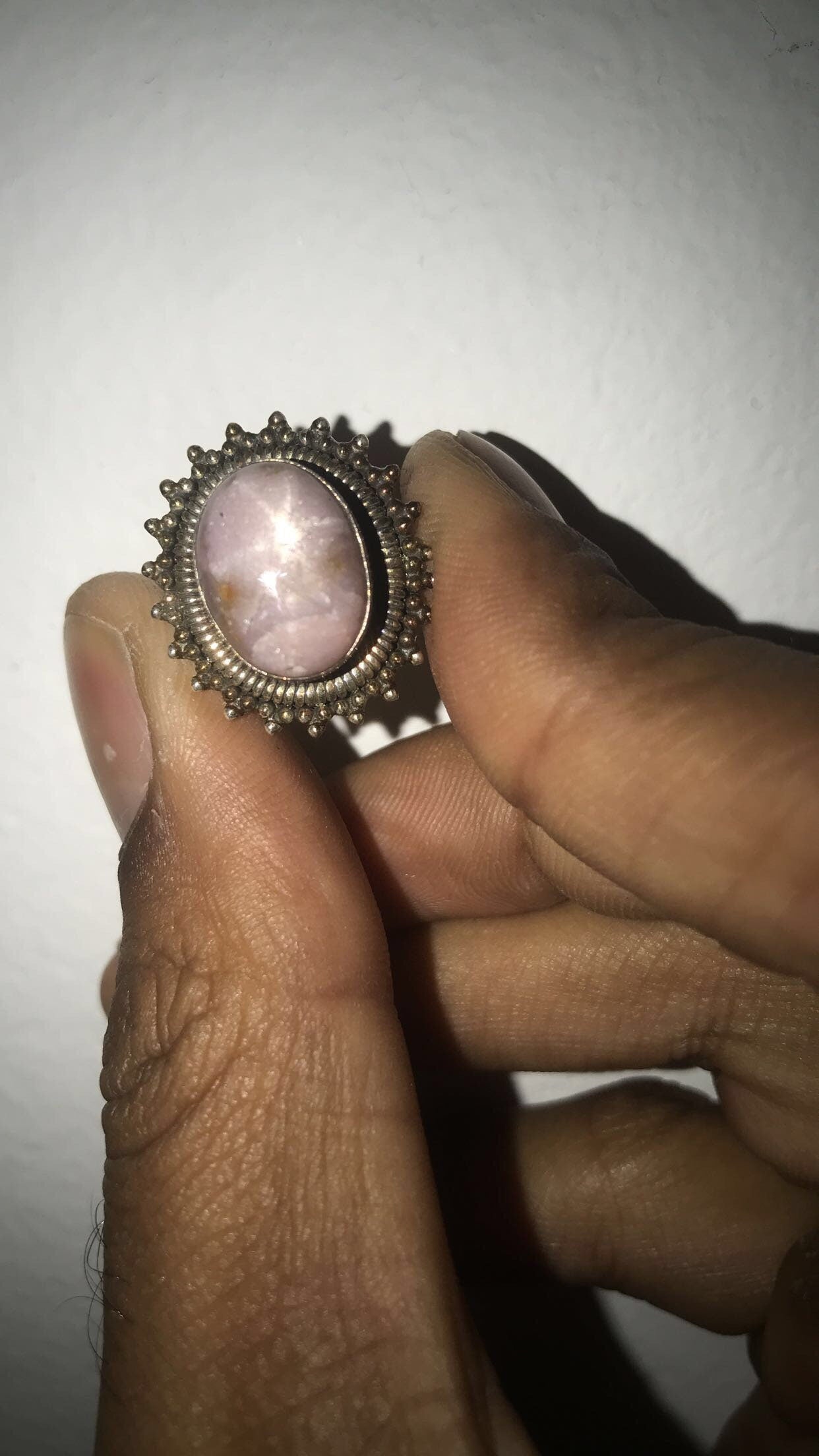 Pink Star Sapphire Bezel Set Sterling Silver Ring (Size 9.5)