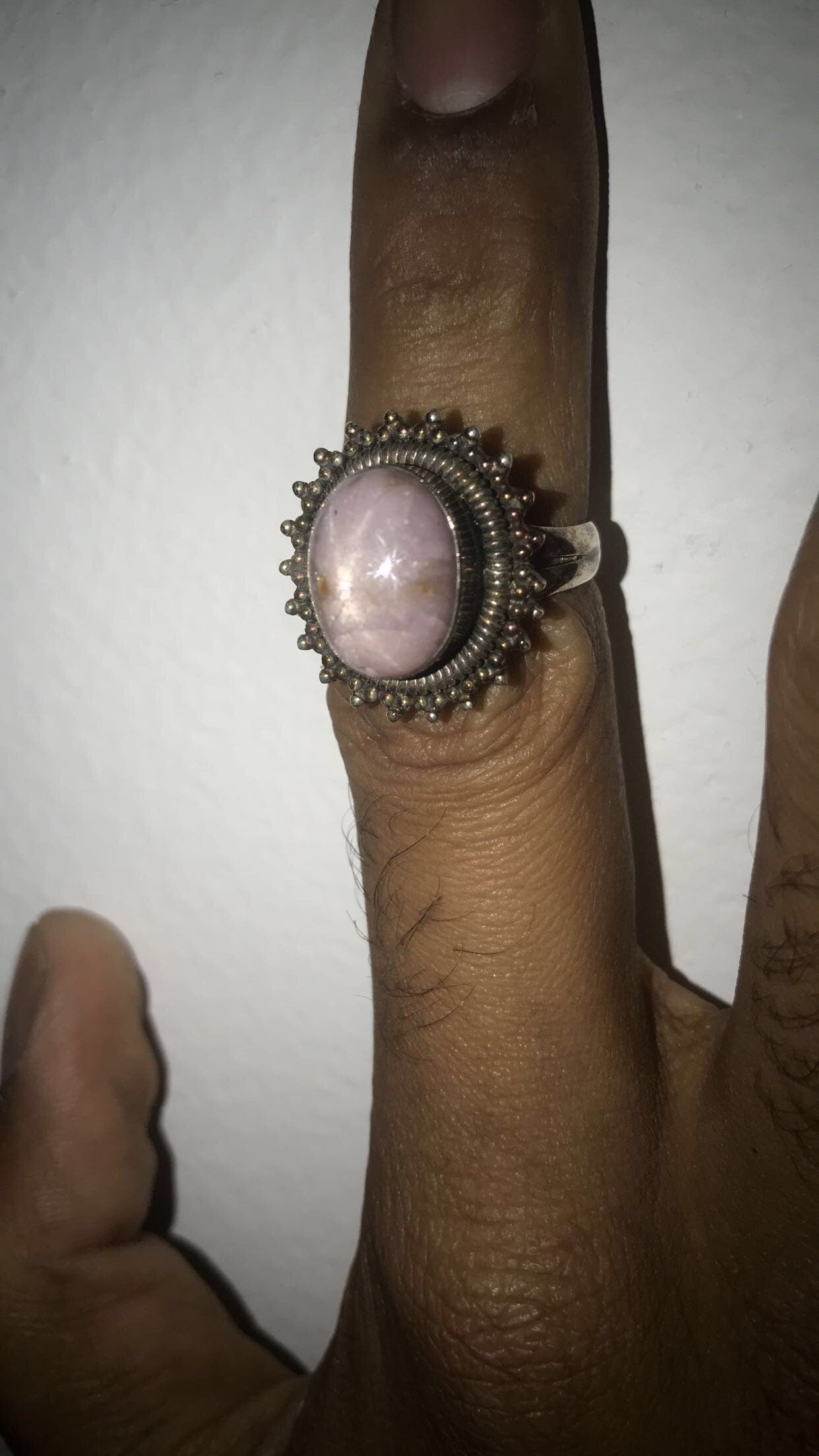 Pink Star Sapphire Bezel Set Sterling Silver Ring (Size 9.5)