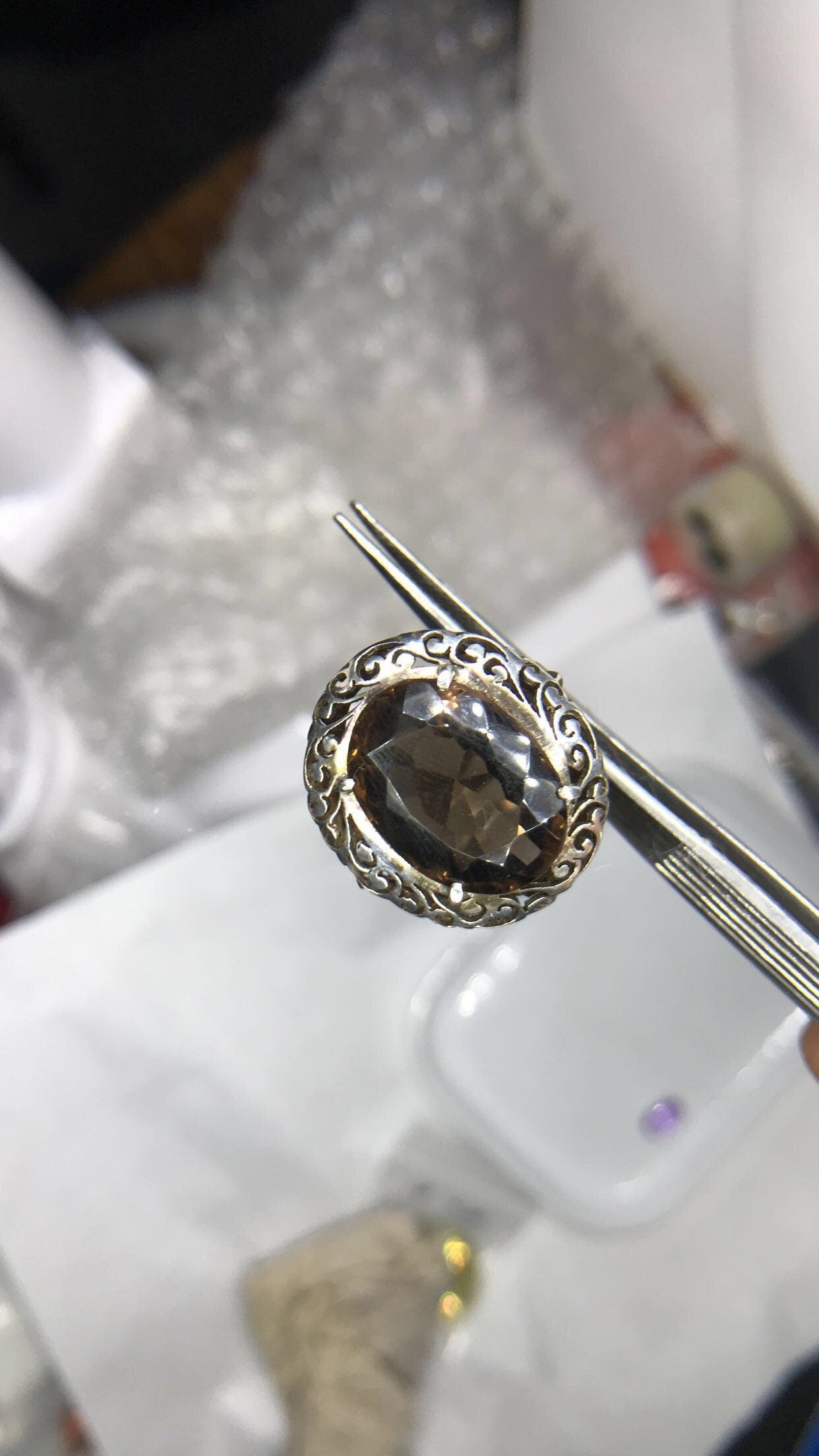 Smokey Quartz Sterling Silver Ring (Size 10)