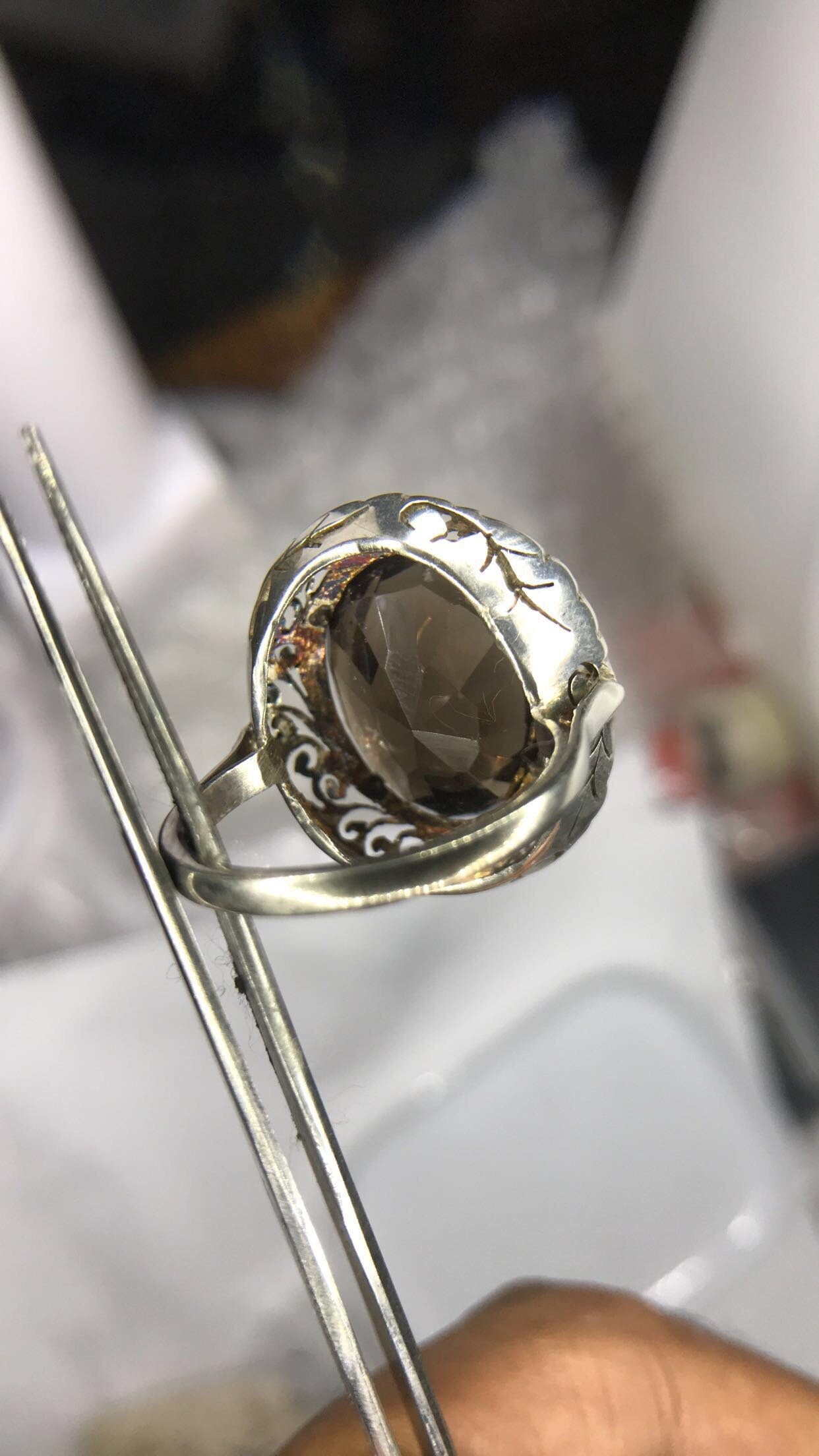 Smokey Quartz Sterling Silver Ring (Size 10)