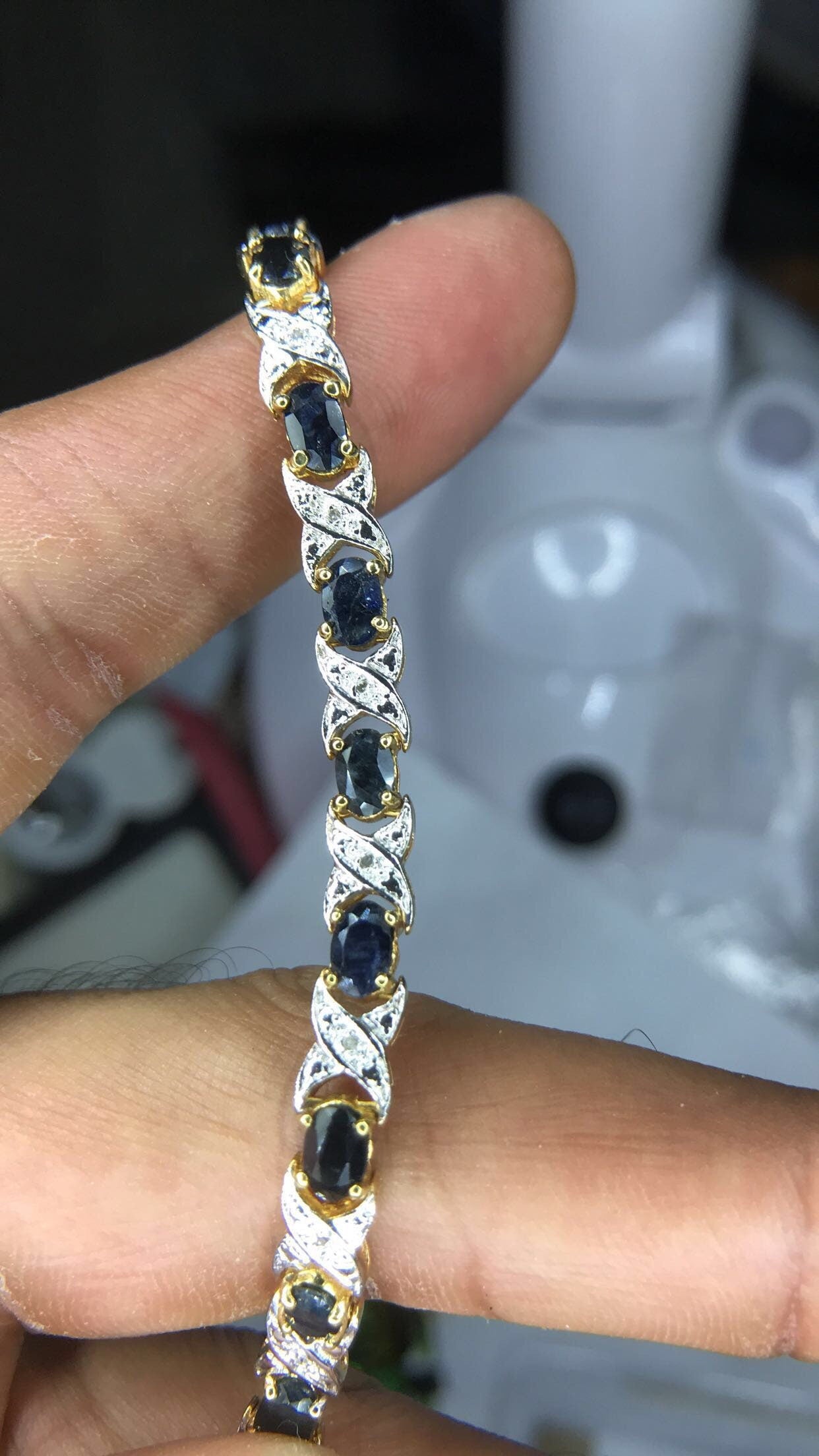 Natural Midnight Sapphire Diamond 18K Vermeil Sterling Silver Bracelet