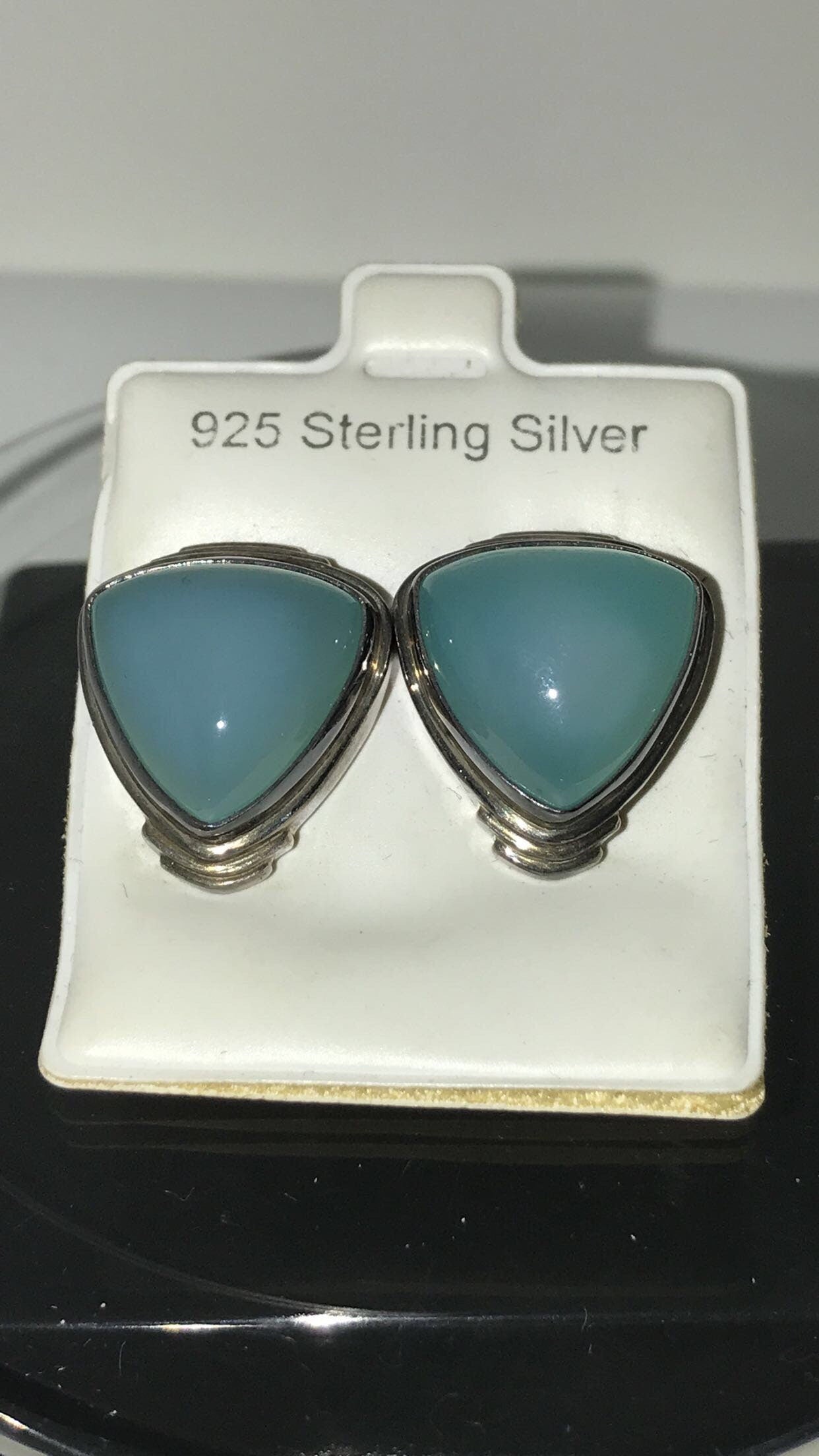 Natural Blue Chalcedony Sterling Silver Earrings