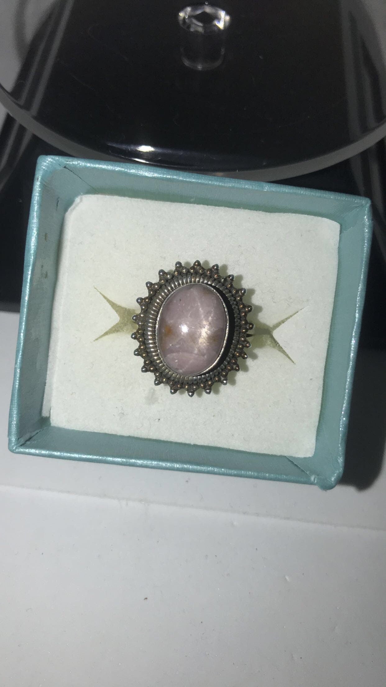 Pink Star Sapphire Bezel Set Sterling Silver Ring (Size 9.5)