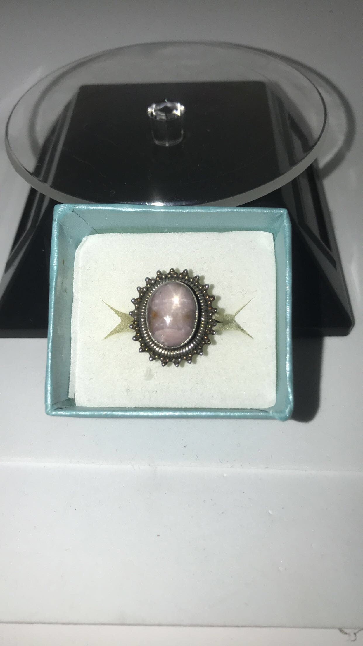 Pink Star Sapphire Bezel Set Sterling Silver Ring (Size 9.5)