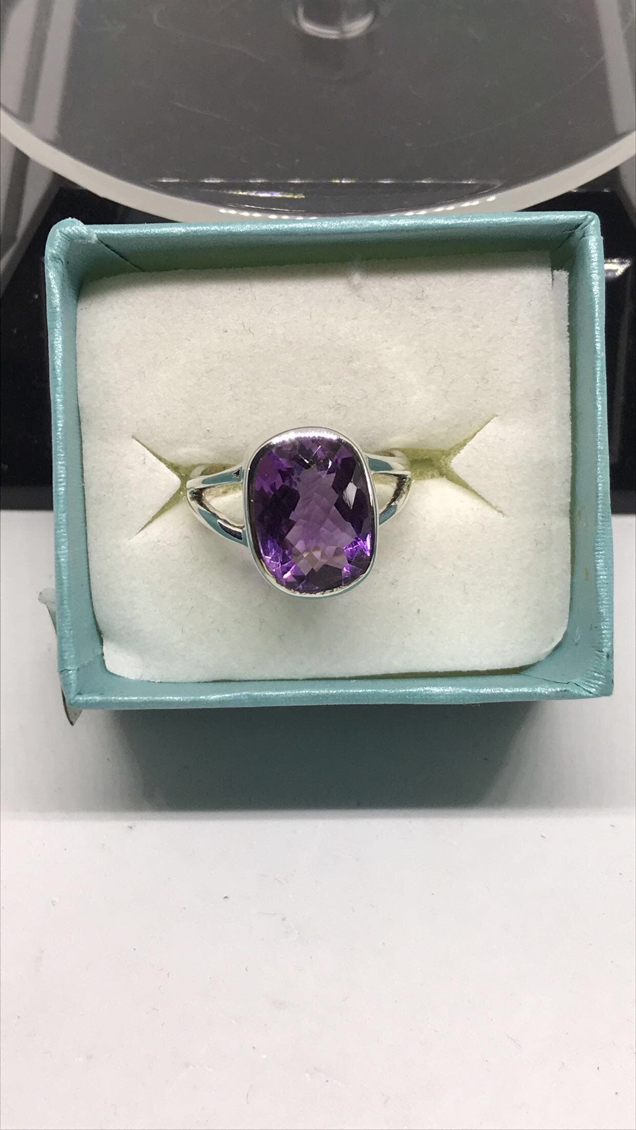 Checkerboard Cut Amethyst Sterling Silver Ring (Size 7.75)