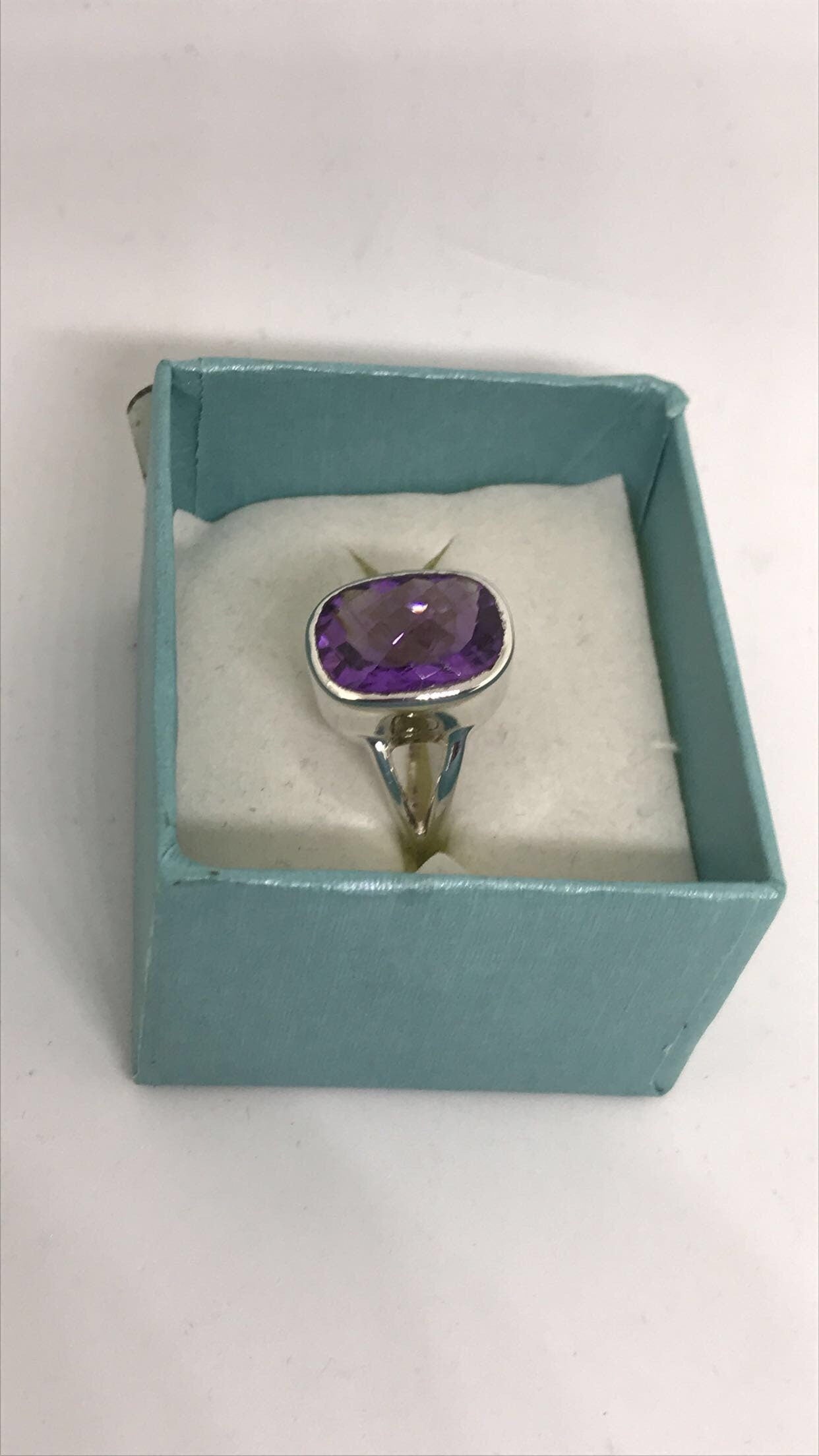 Checkerboard Cut Amethyst Sterling Silver Ring (Size 7.75)