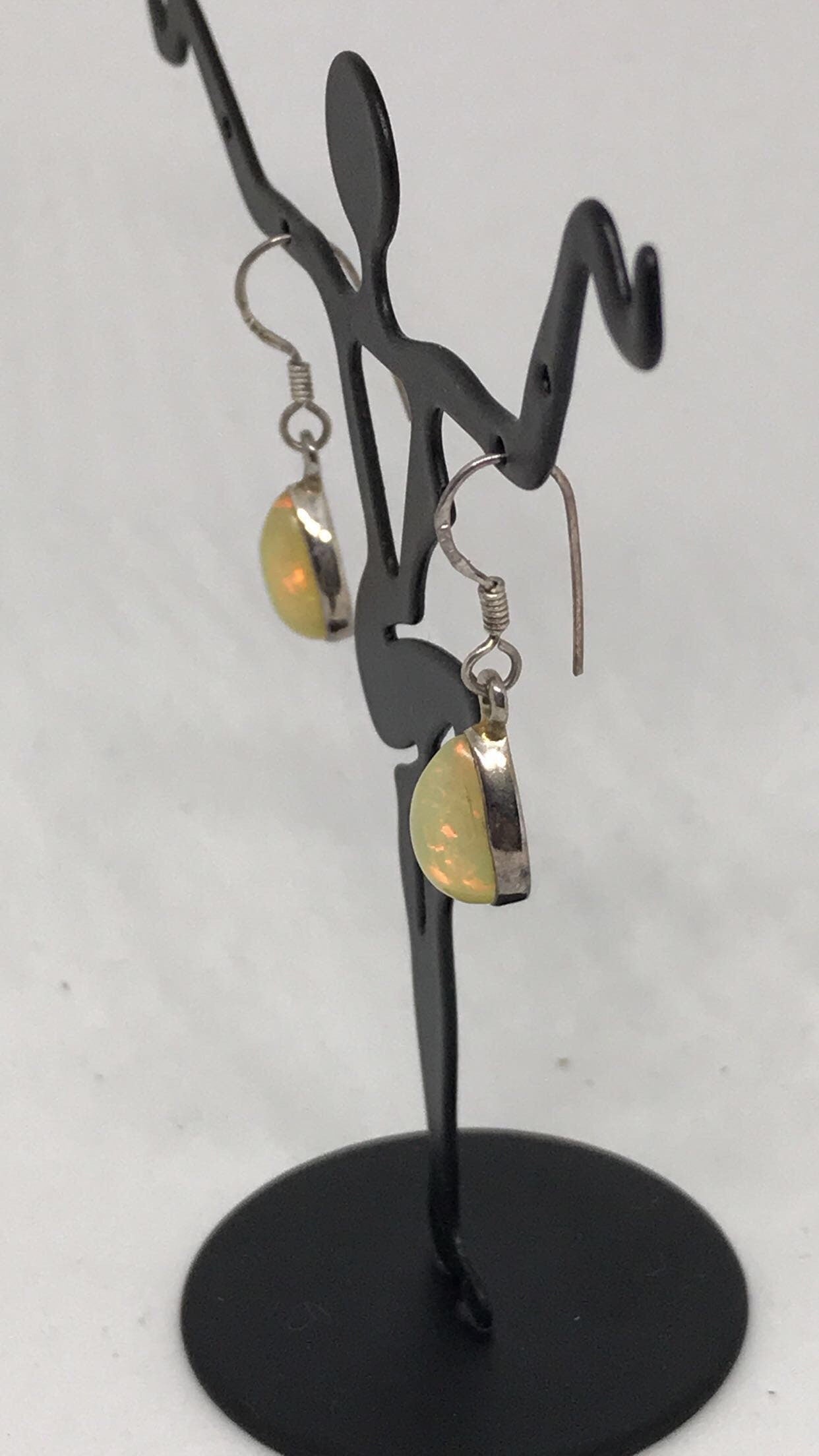 Natural Ethiopian Opal Pear Cut Dangle Sterling Silver Earrings