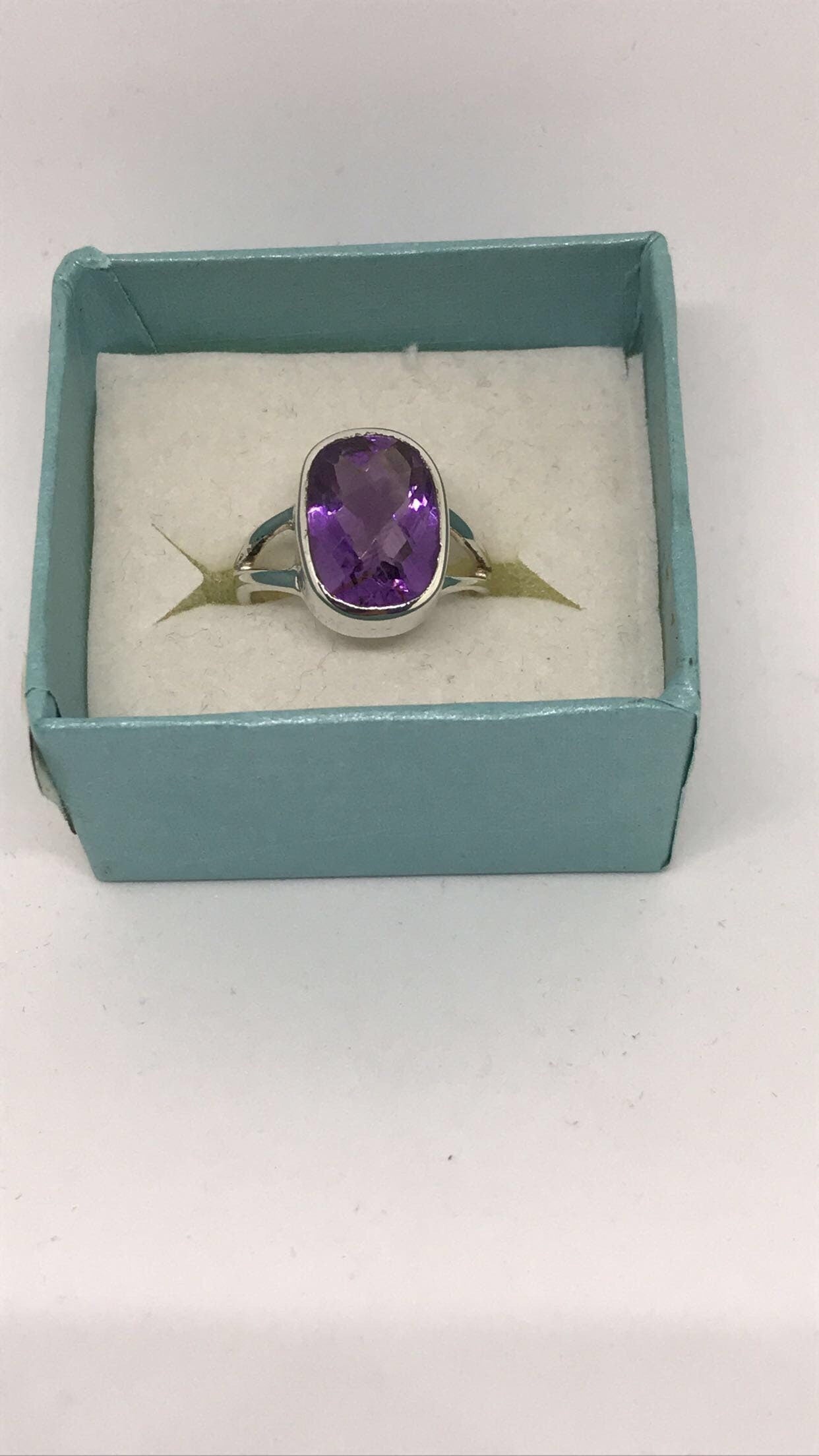 Checkerboard Cut Amethyst Sterling Silver Ring (Size 7.75)