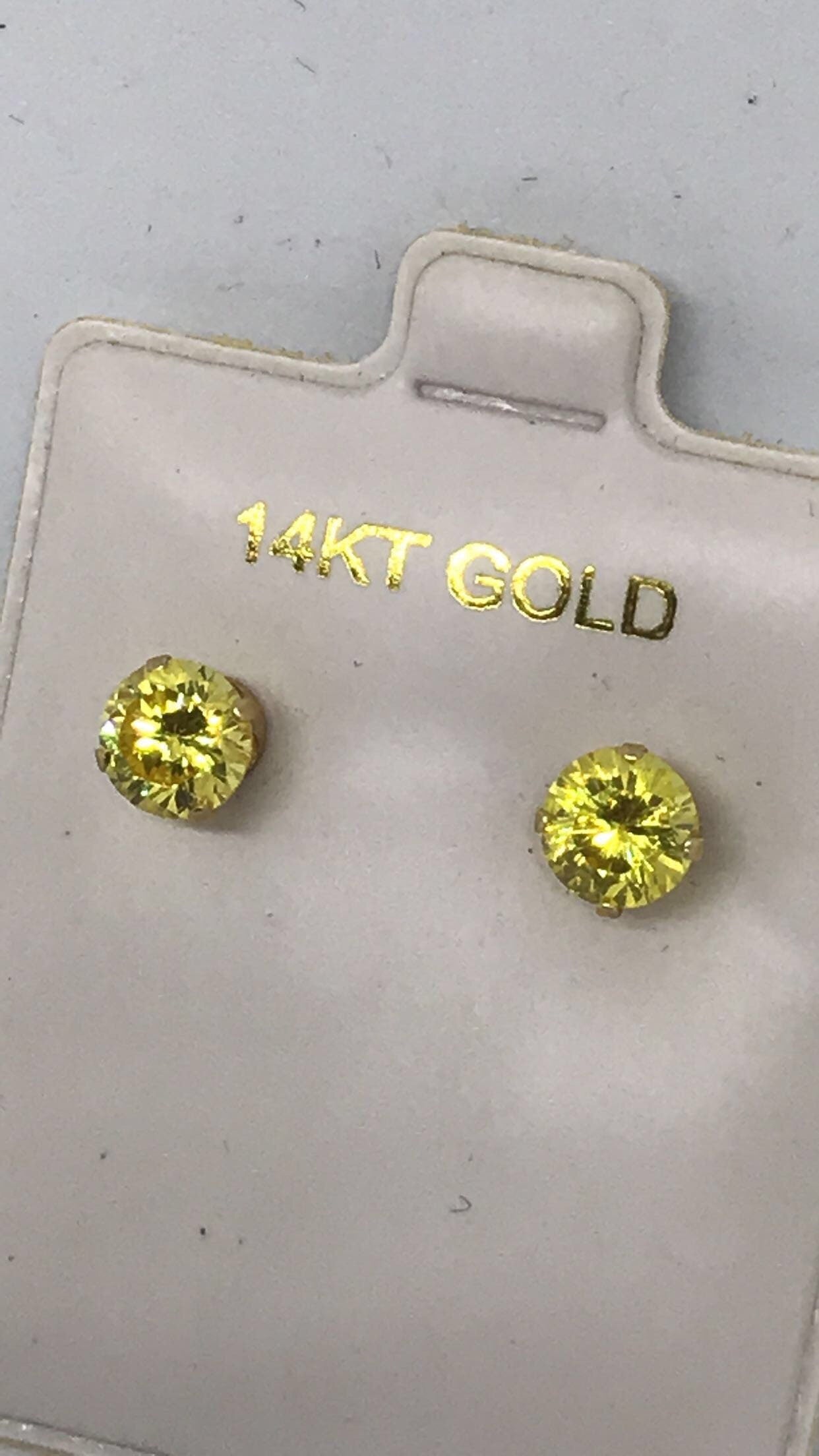 Yellow CZ 14K Yellow Gold Stud Earrings