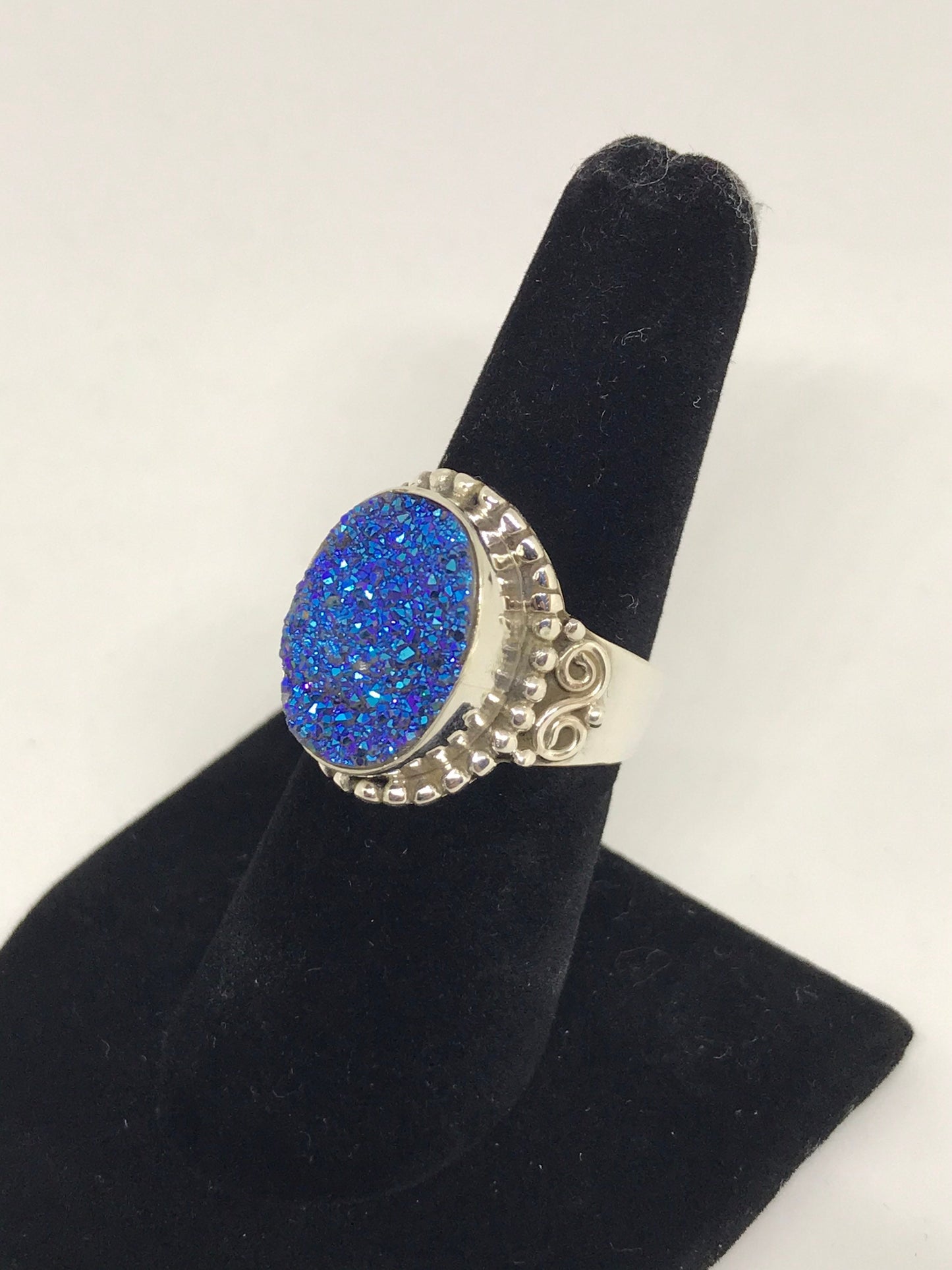 Peacock Druzy Quartz Sterling Silver Ring