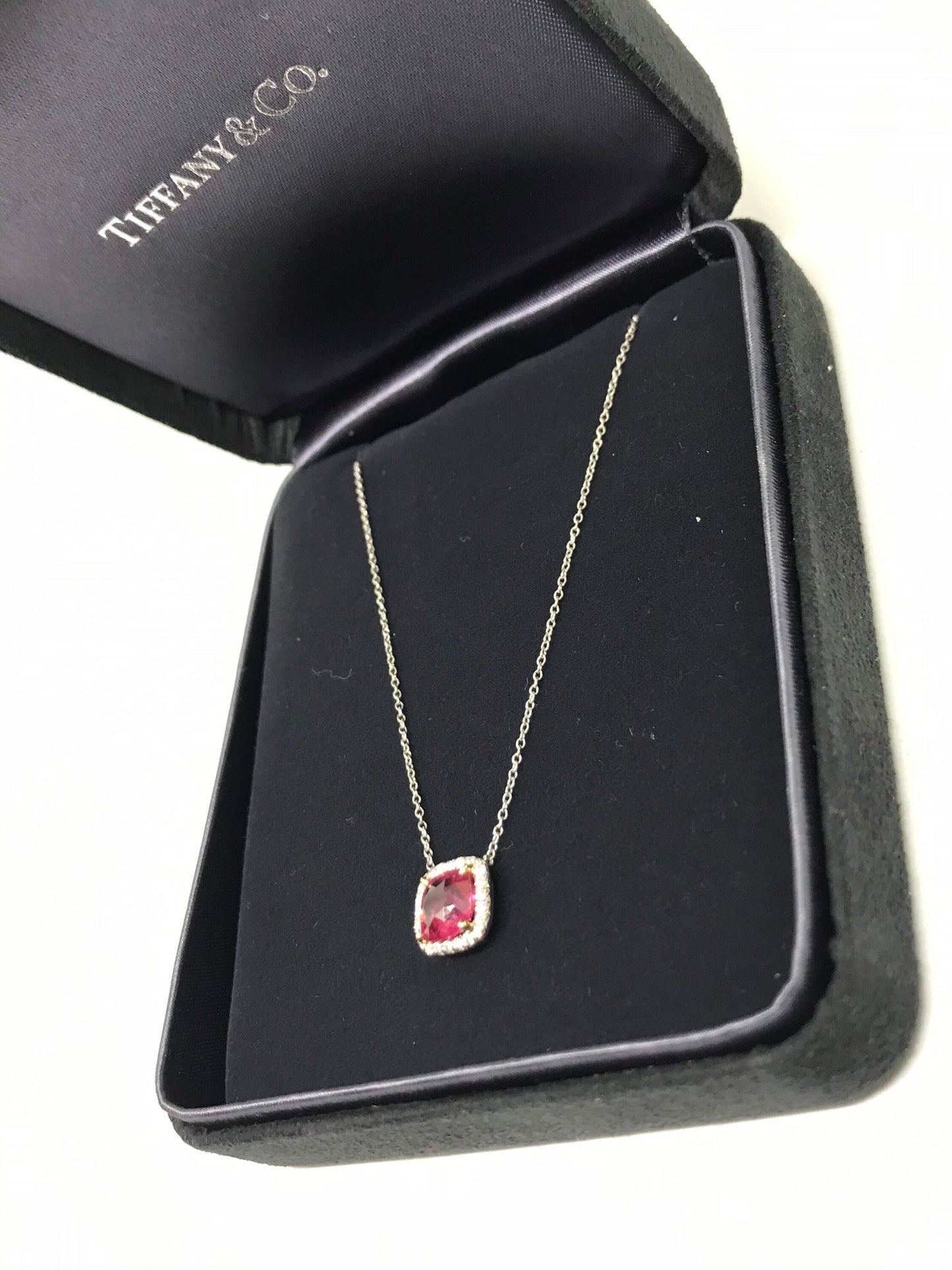 GIA Certified Tiffany & Co. Pink Sapphire And Diamond Platinum Necklace