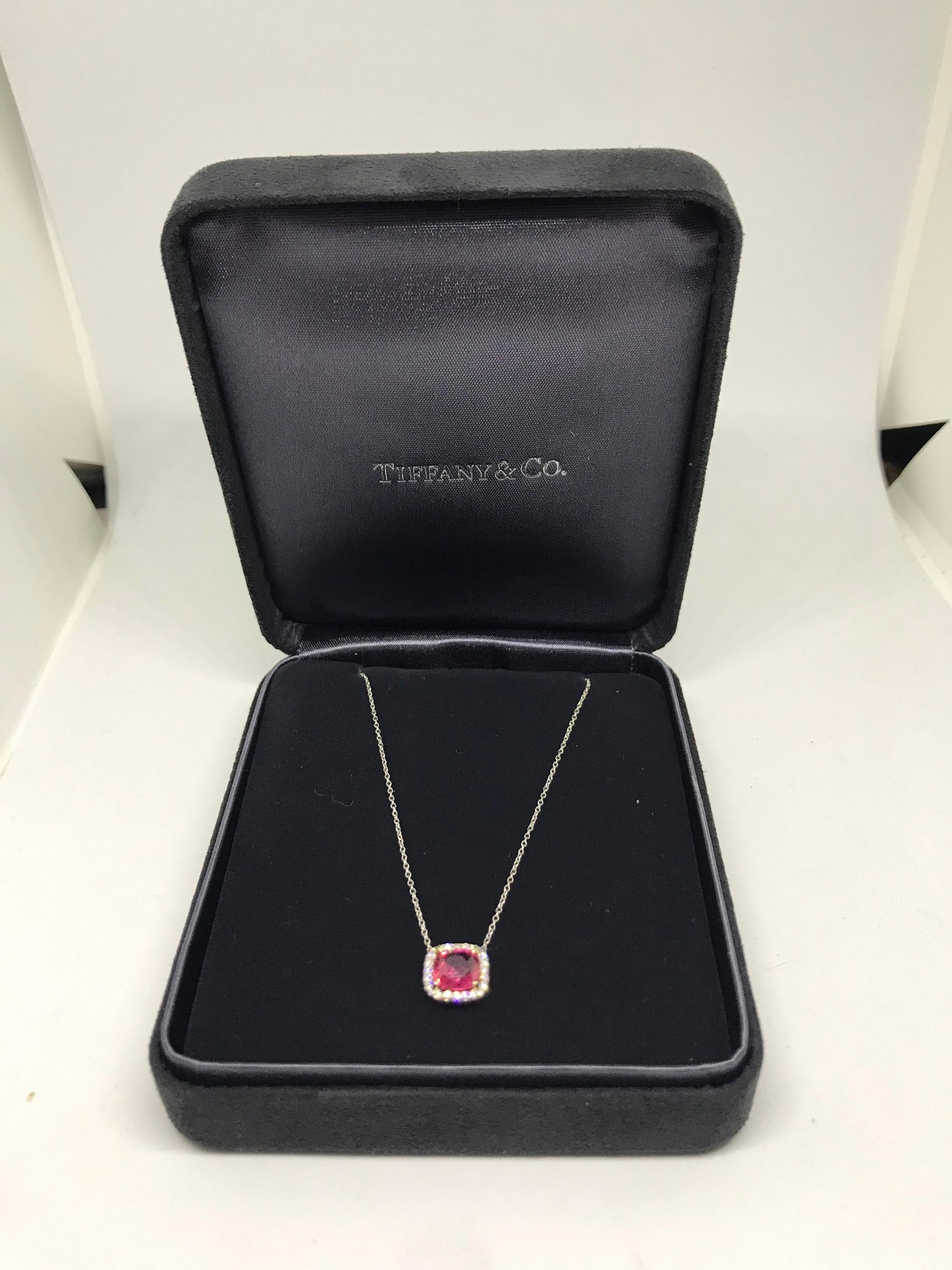 GIA Certified Tiffany & Co. Pink Sapphire And Diamond Platinum Necklace