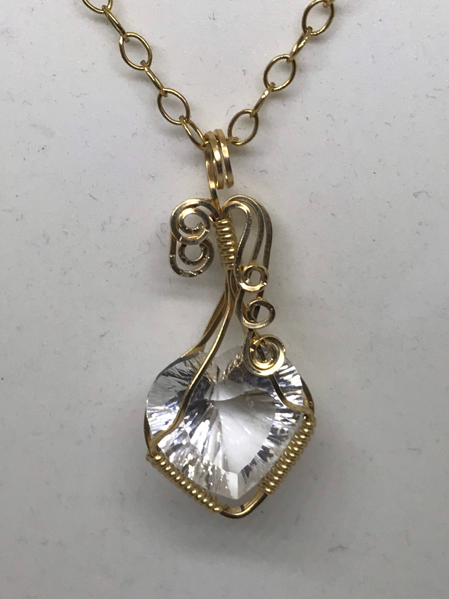 Heart Shaped White Topaz Wire Wrapped Earrings, Pendant, and GF Necklace Set