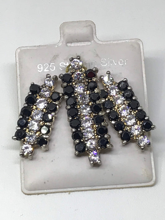 Black & White CZ Earring and Pendant Sterling Silver Set