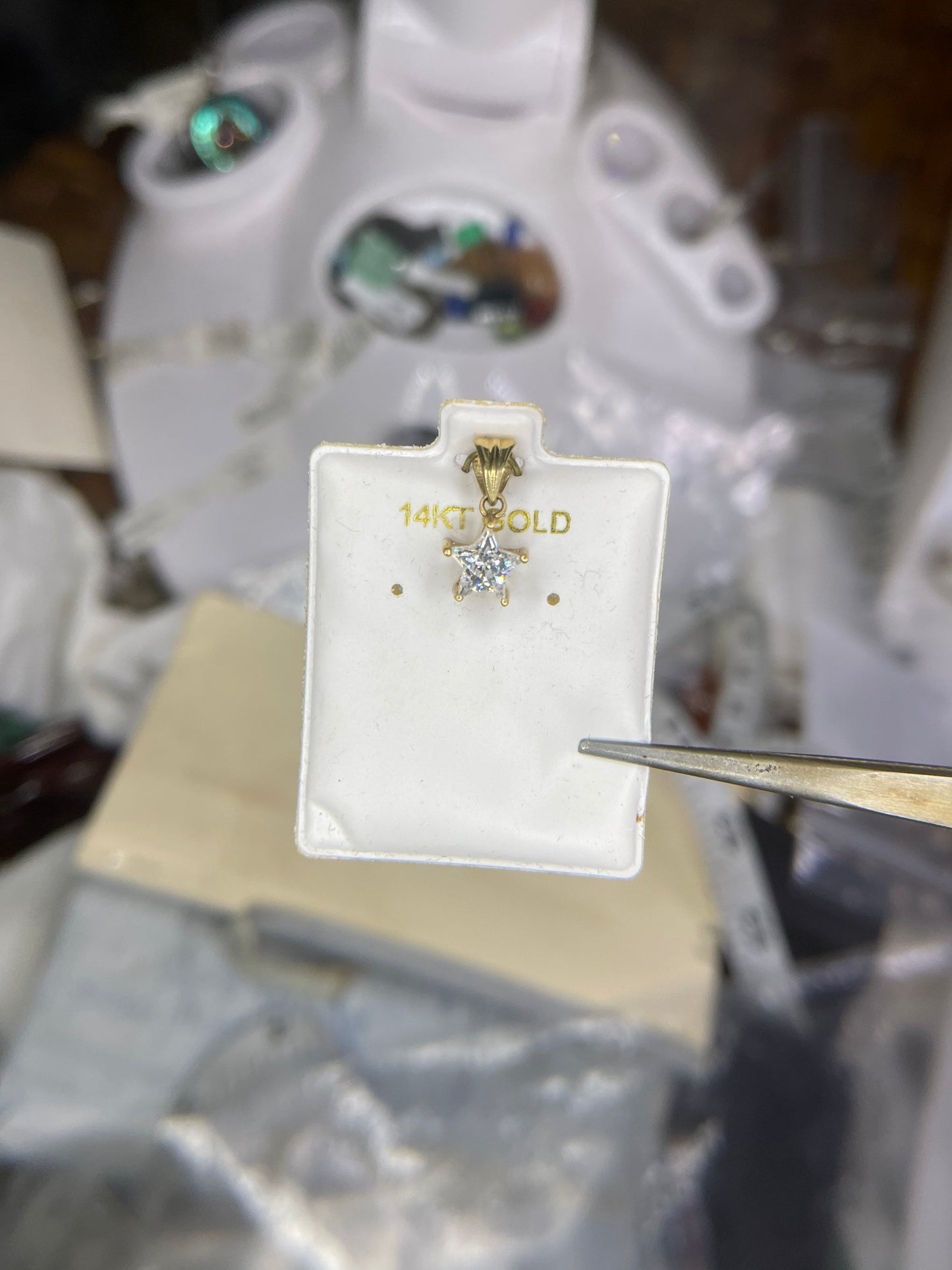 14K Yellow Gold Custom Star Cut CZ Pendant