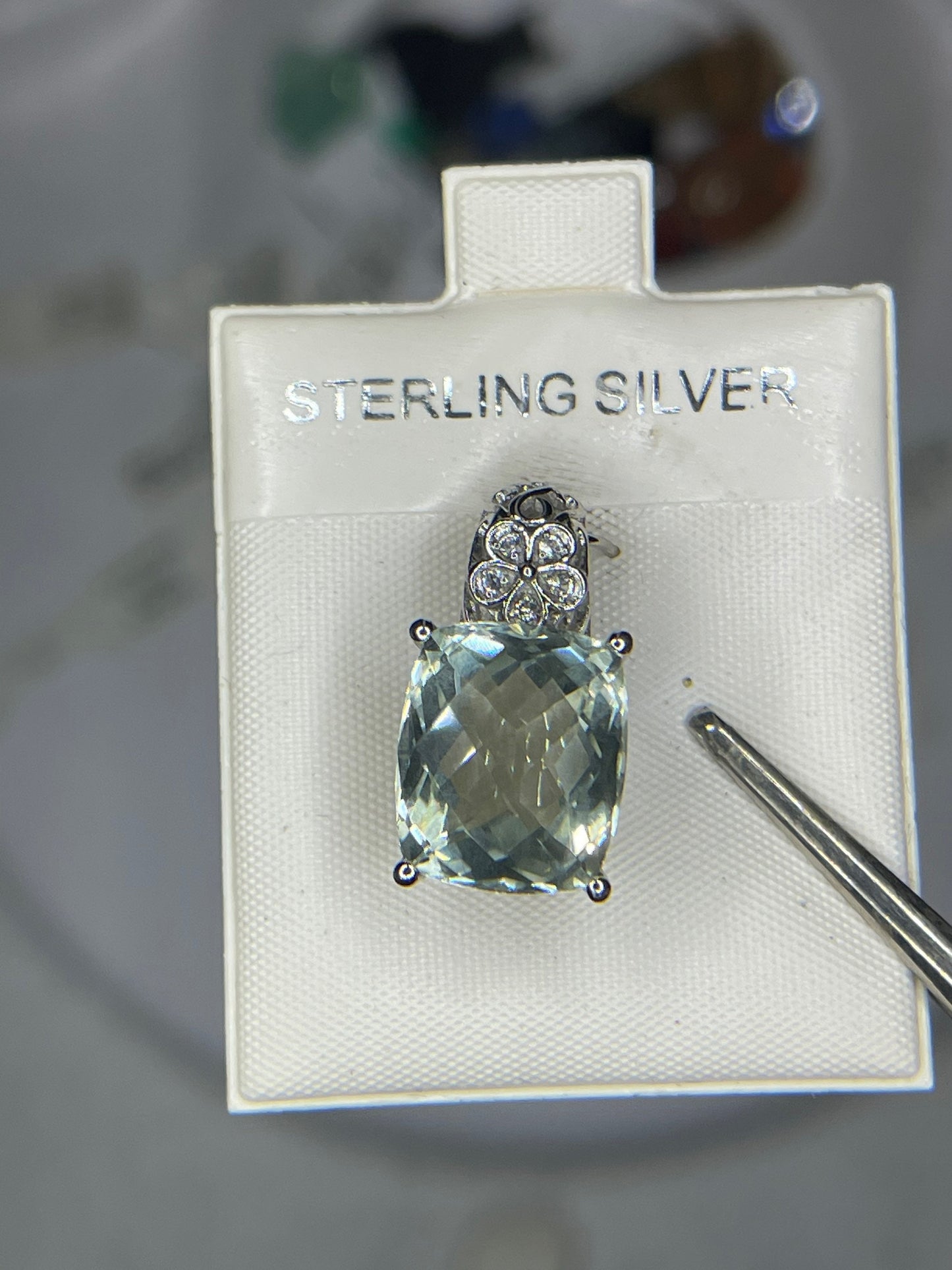 9.50 Carat Green Amethyst & White Topaz Sterling Silver Pendant