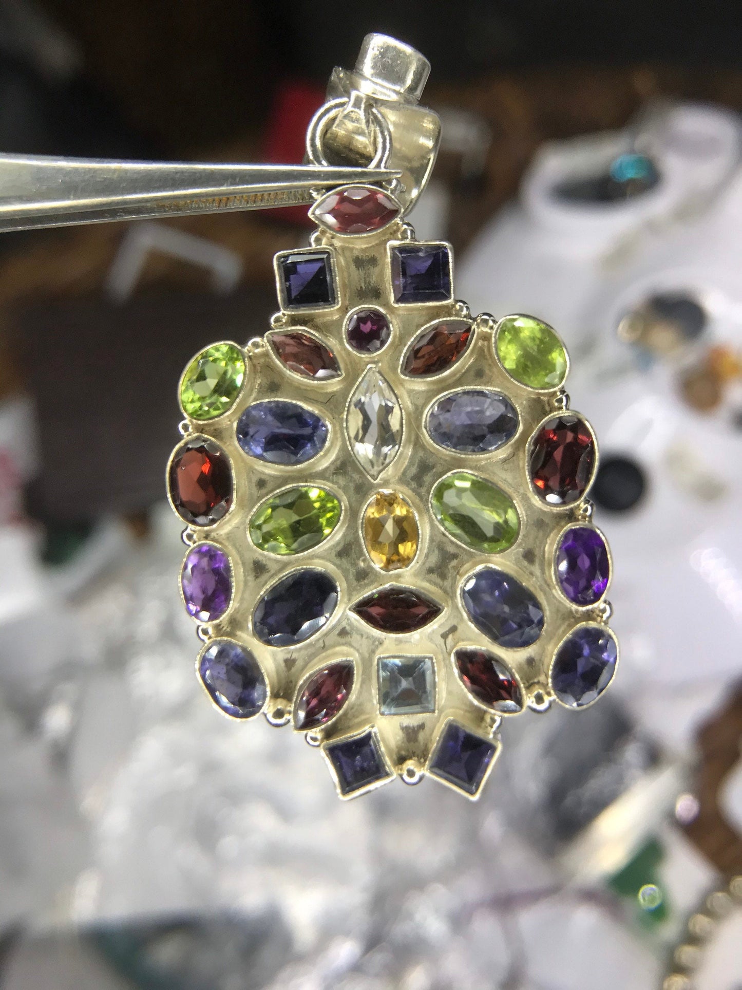 Natural Faceted Multicolor Gemstone Pendant (16 Grams)