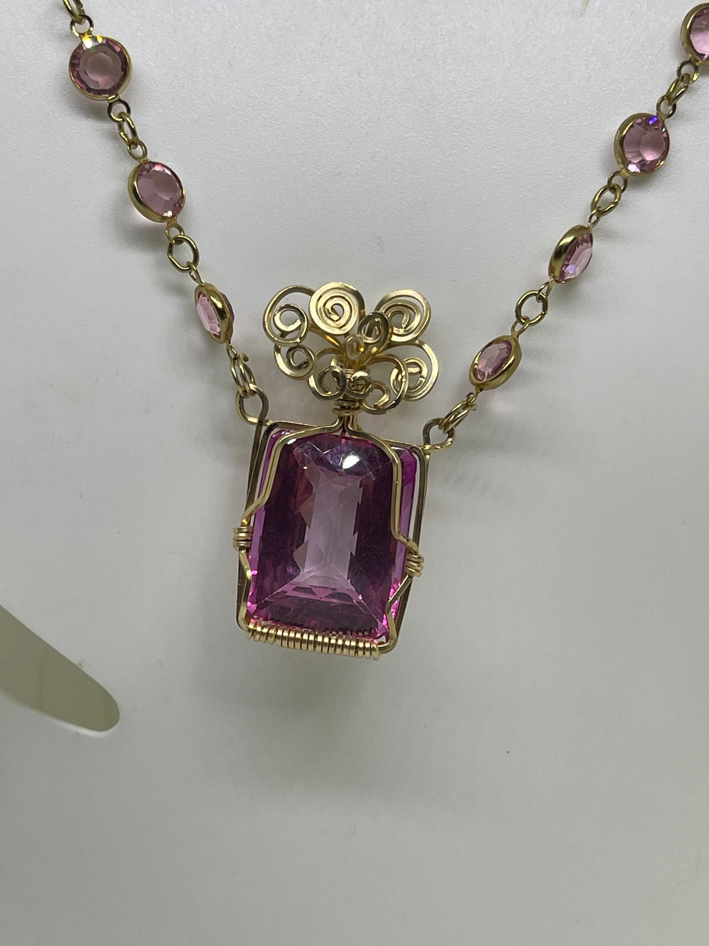 Pink Mystic Topaz Swarovski Crystal 14k GF Handmade Necklace