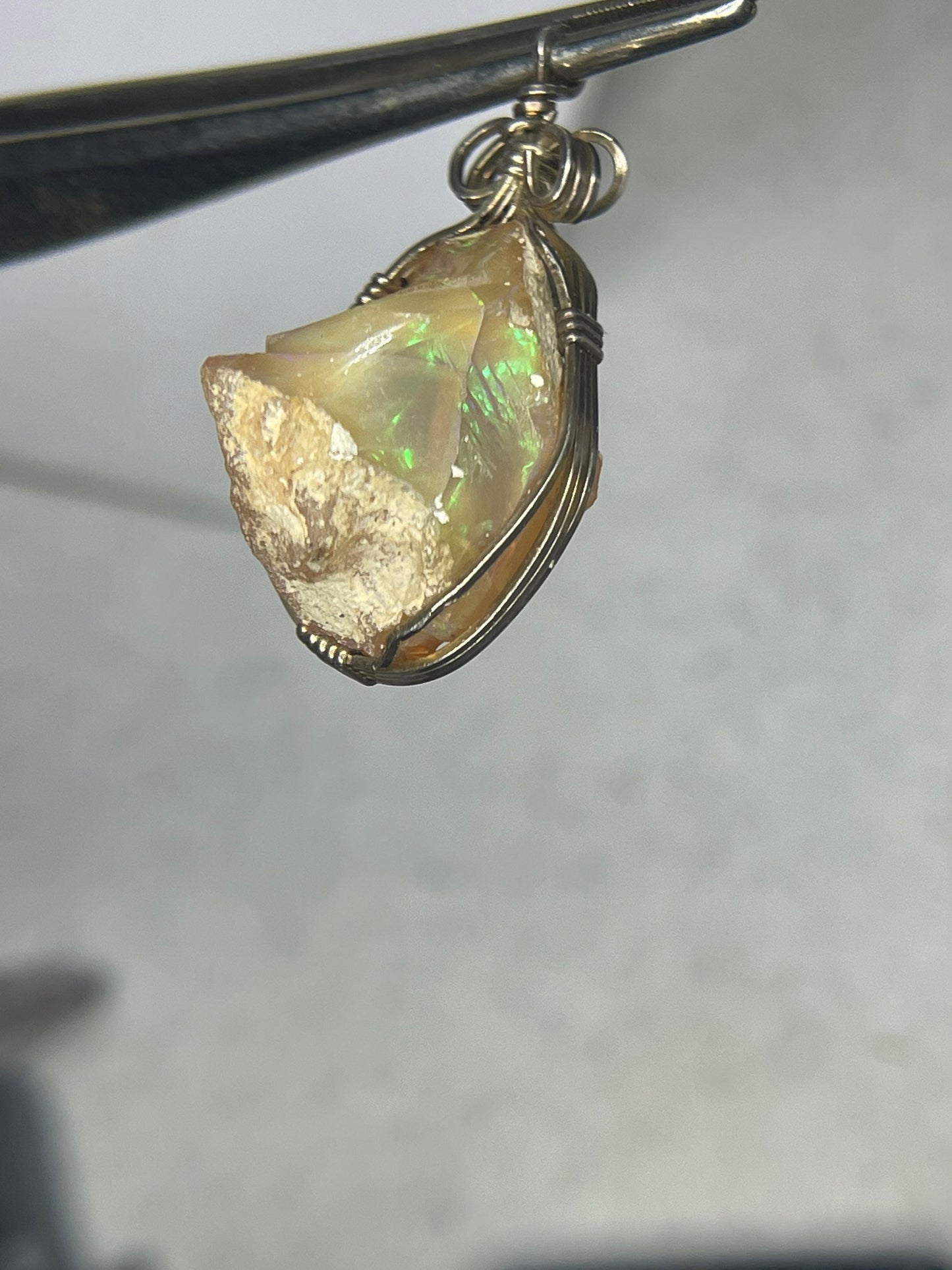 Rough Ethiopian Opal Sterling Silver Wire Wrapped Handmade Pendant