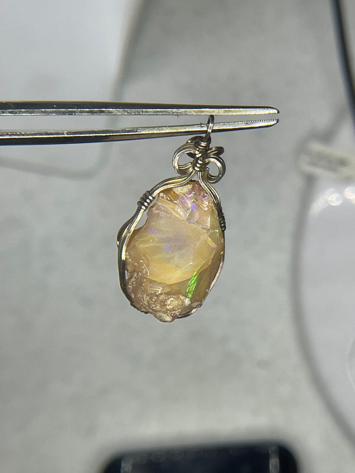 Rough Ethiopian Opal Sterling Silver Wire Wrapped Handmade Pendant