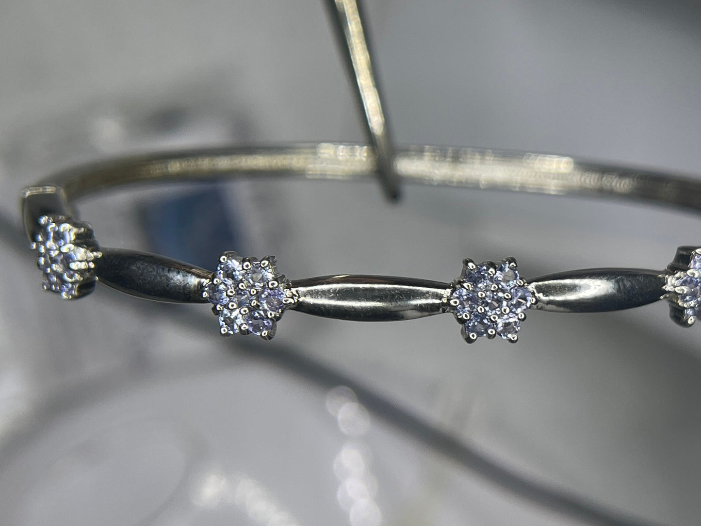 Natural Tanzanite Flower Sterling Silver Bangle