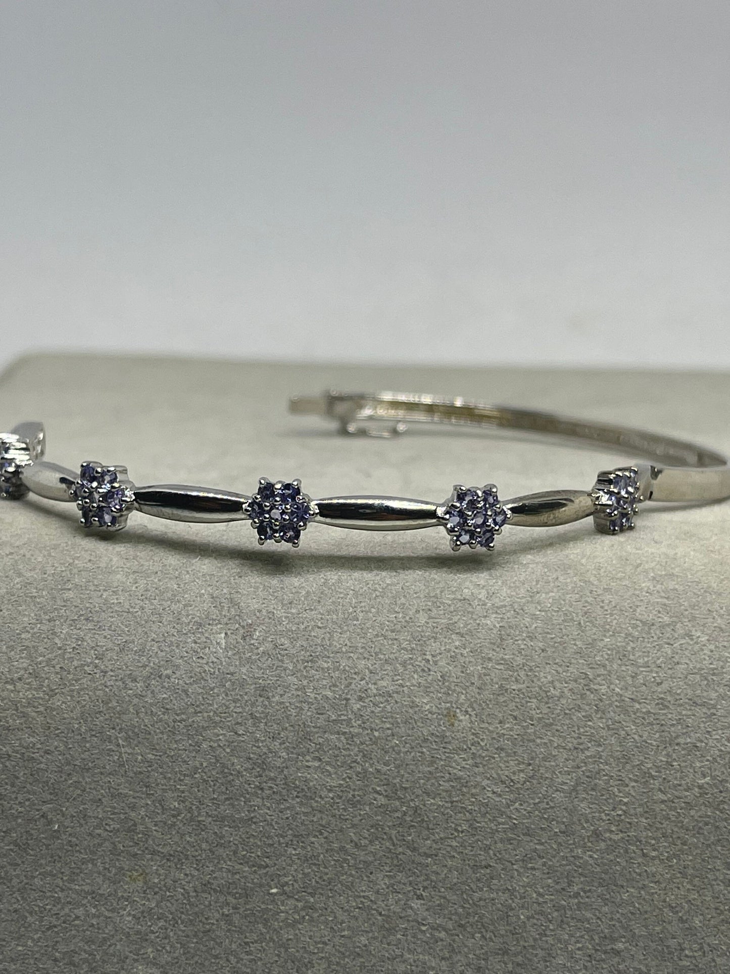 Natural Tanzanite Flower Sterling Silver Bangle