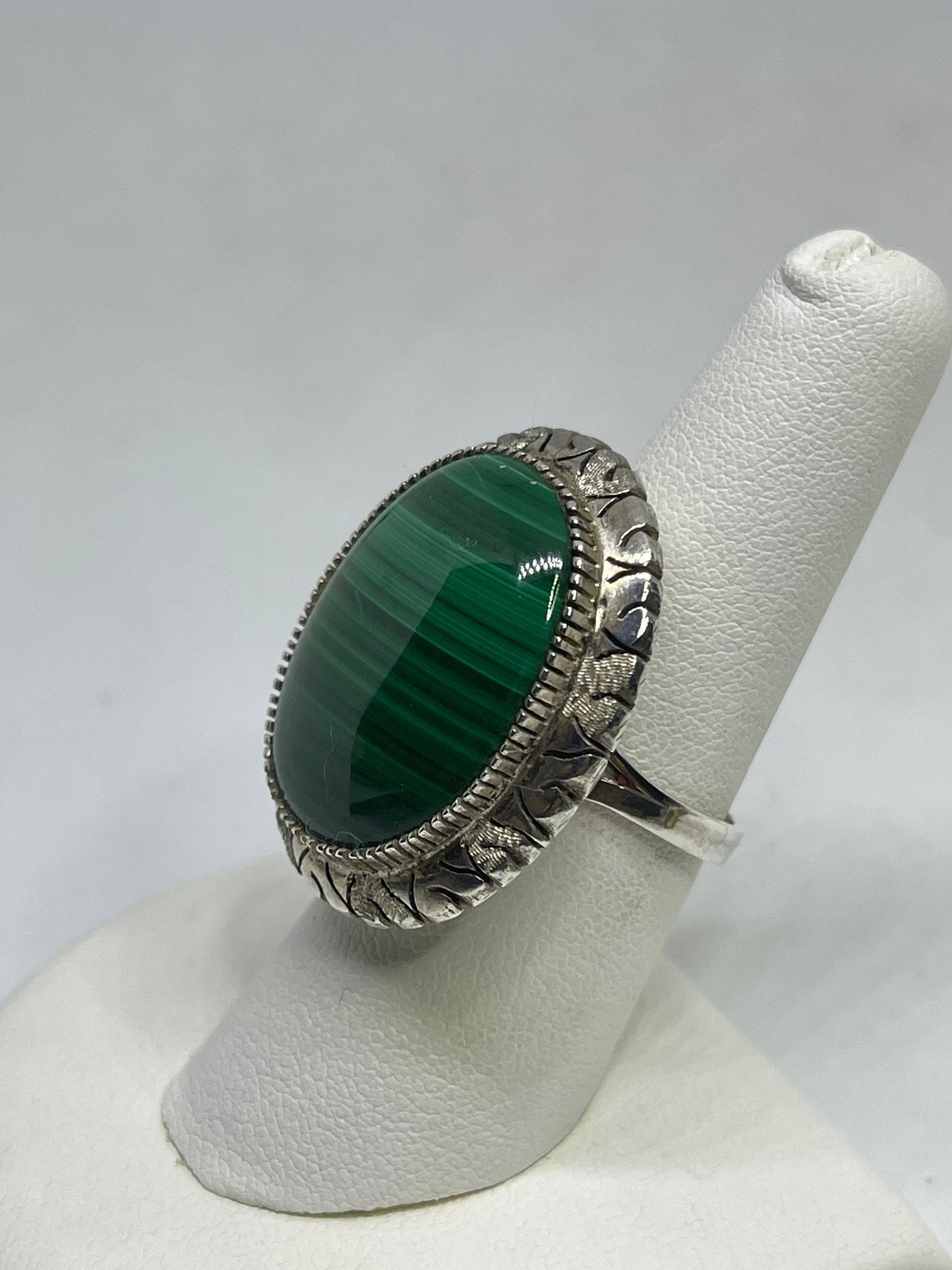 Large Malachite Sterling Silver Ring (Size 9)