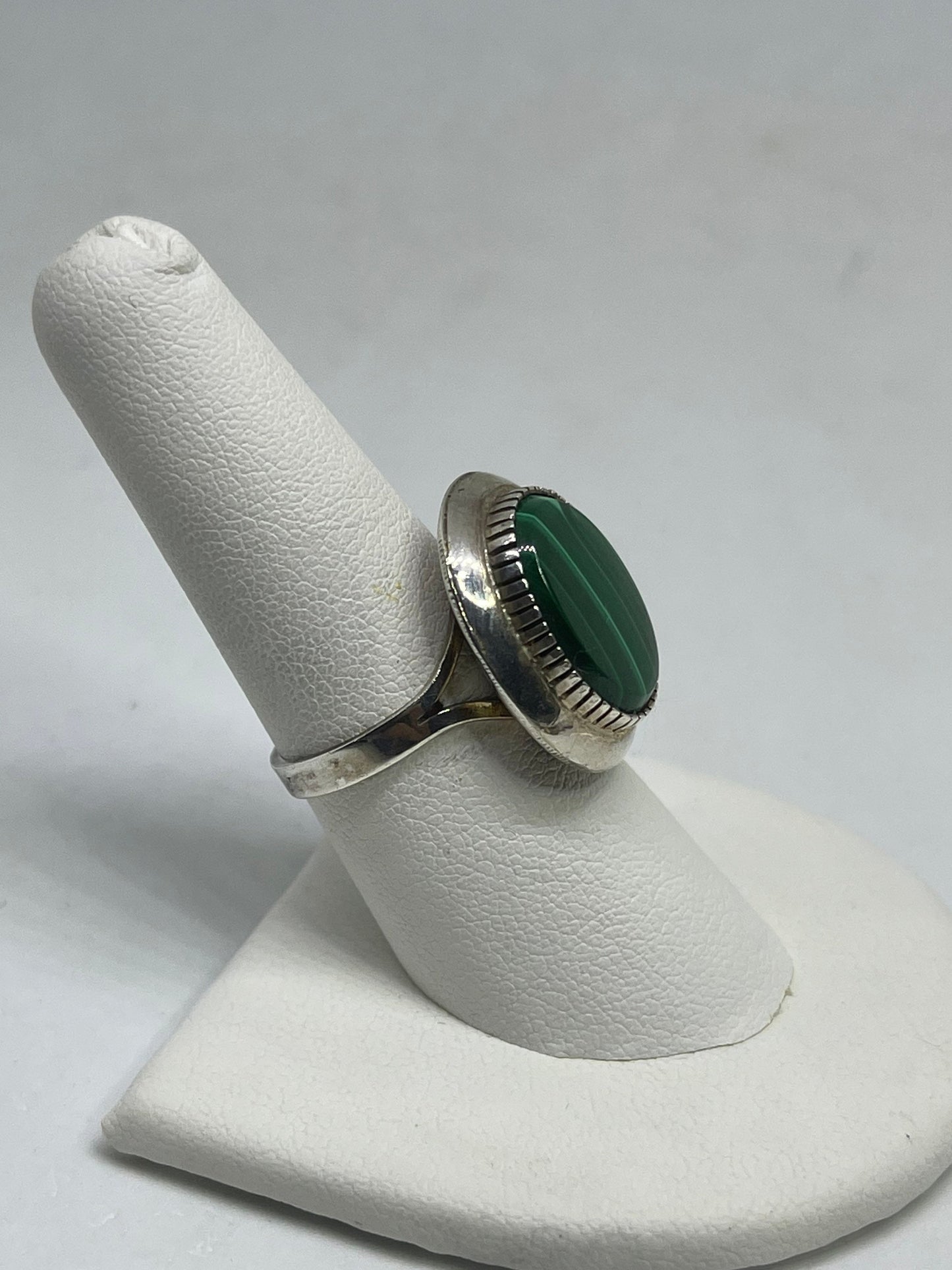 Malachite Sterling Silver Ring (Size 7.5)