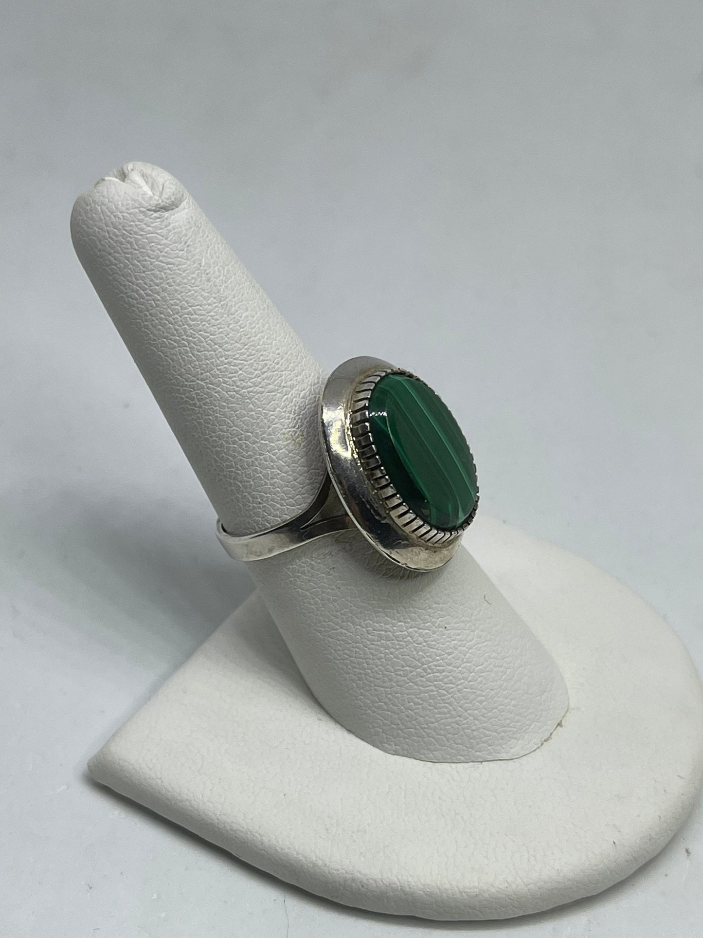 Malachite Sterling Silver Ring (Size 7.5)