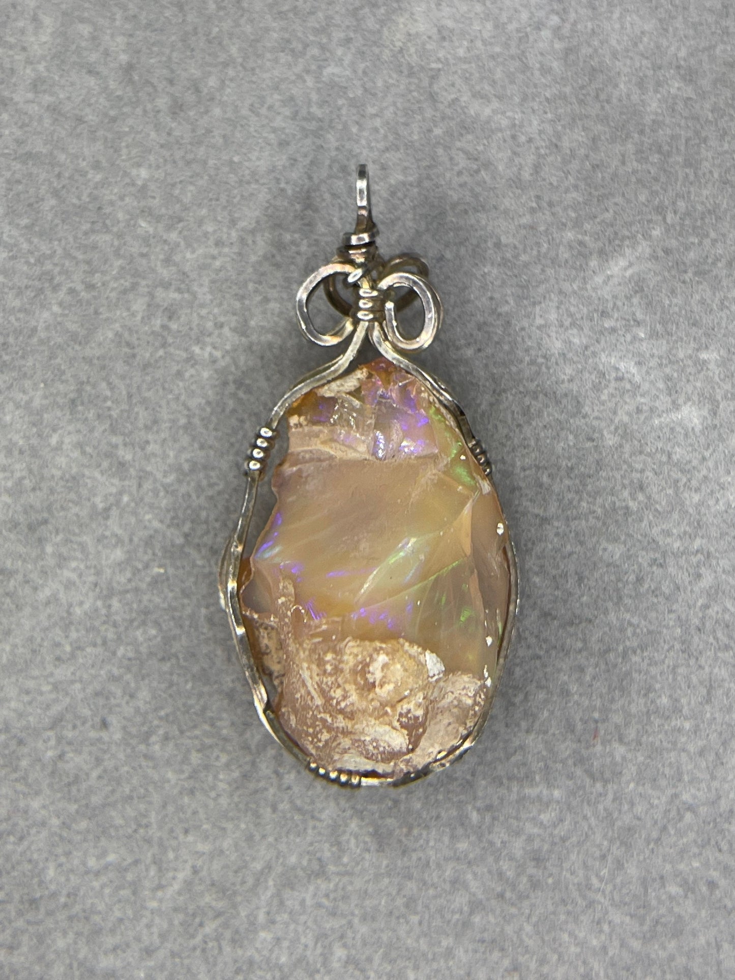 Rough Ethiopian Opal Sterling Silver Wire Wrapped Handmade Pendant