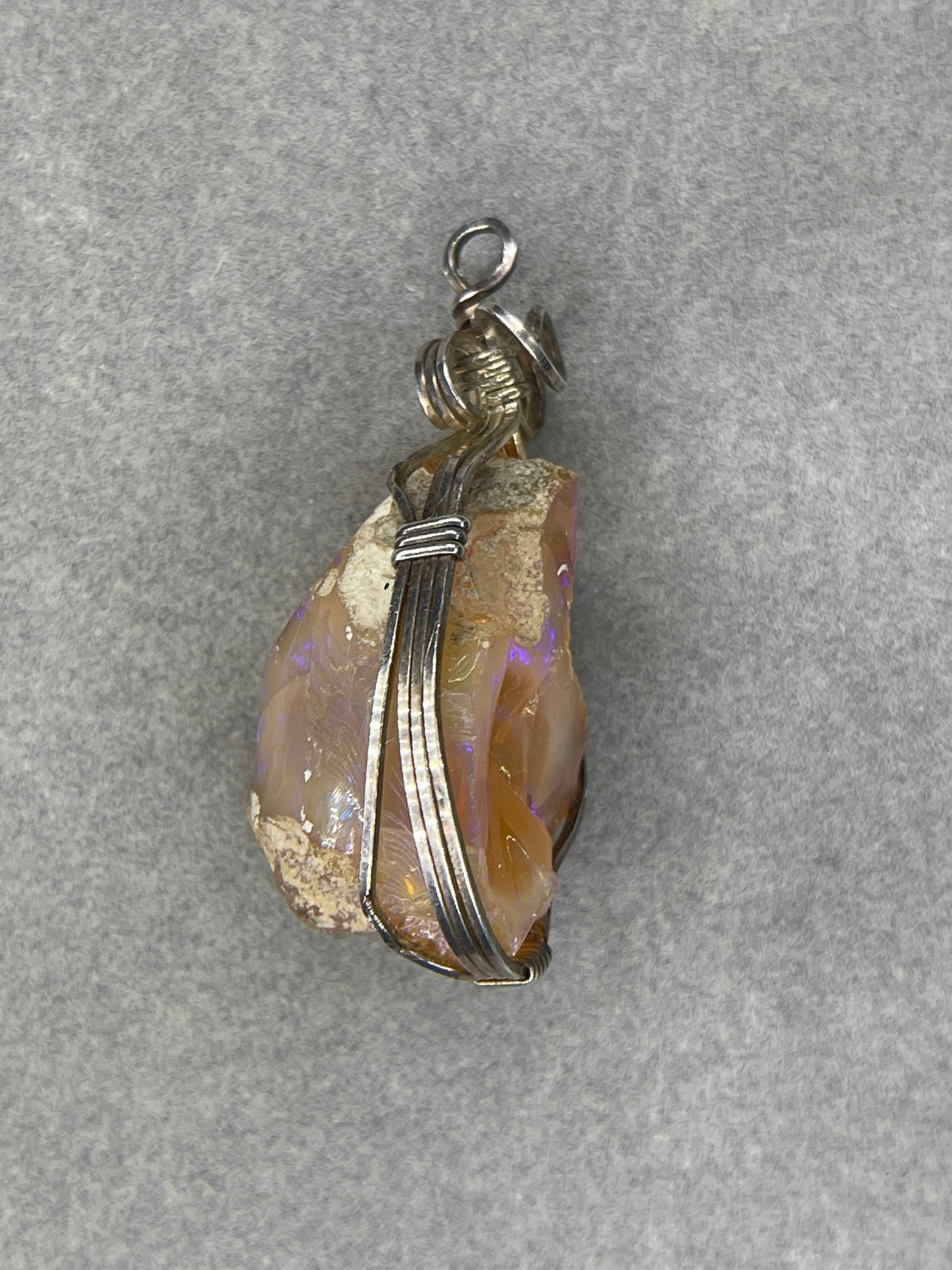 Rough Ethiopian Opal Sterling Silver Wire Wrapped Handmade Pendant